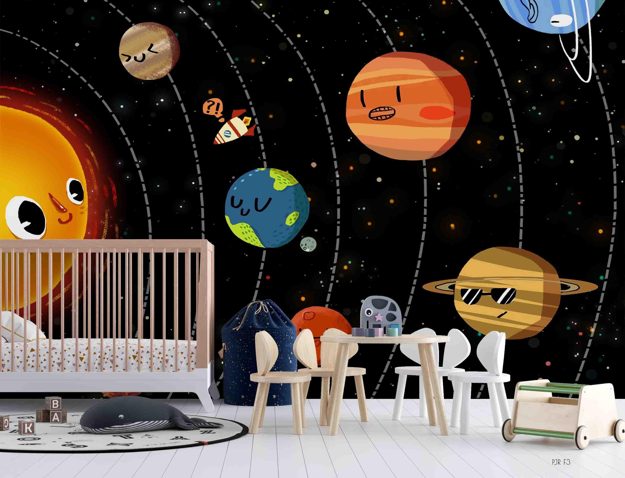 3D Cartoon Solar System cartoon solar system mural wall mural wallpaper for kids room - view 2