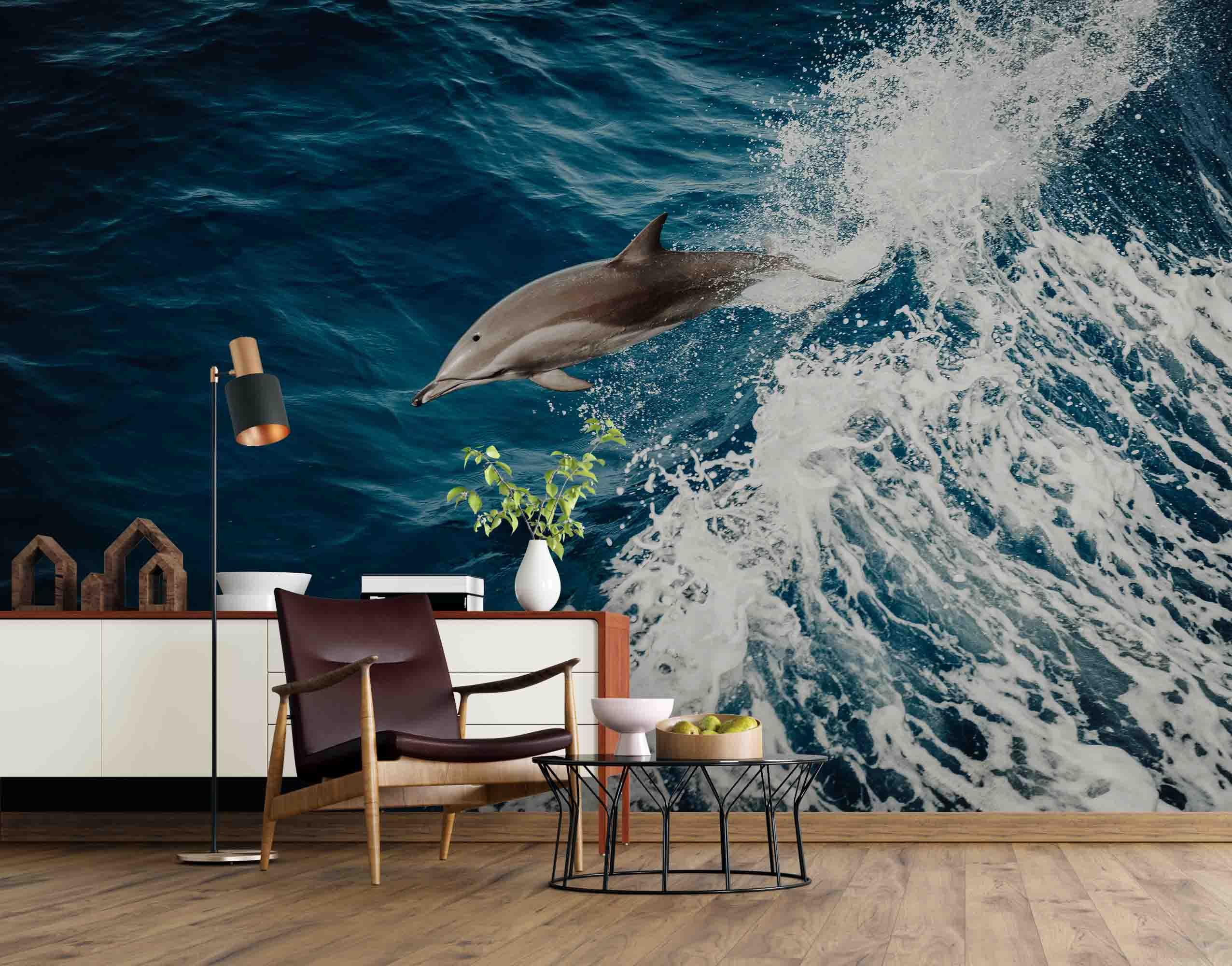3D Blue Sea Dolphin Wall Mural Wallpa  25- Jess Art Decoration