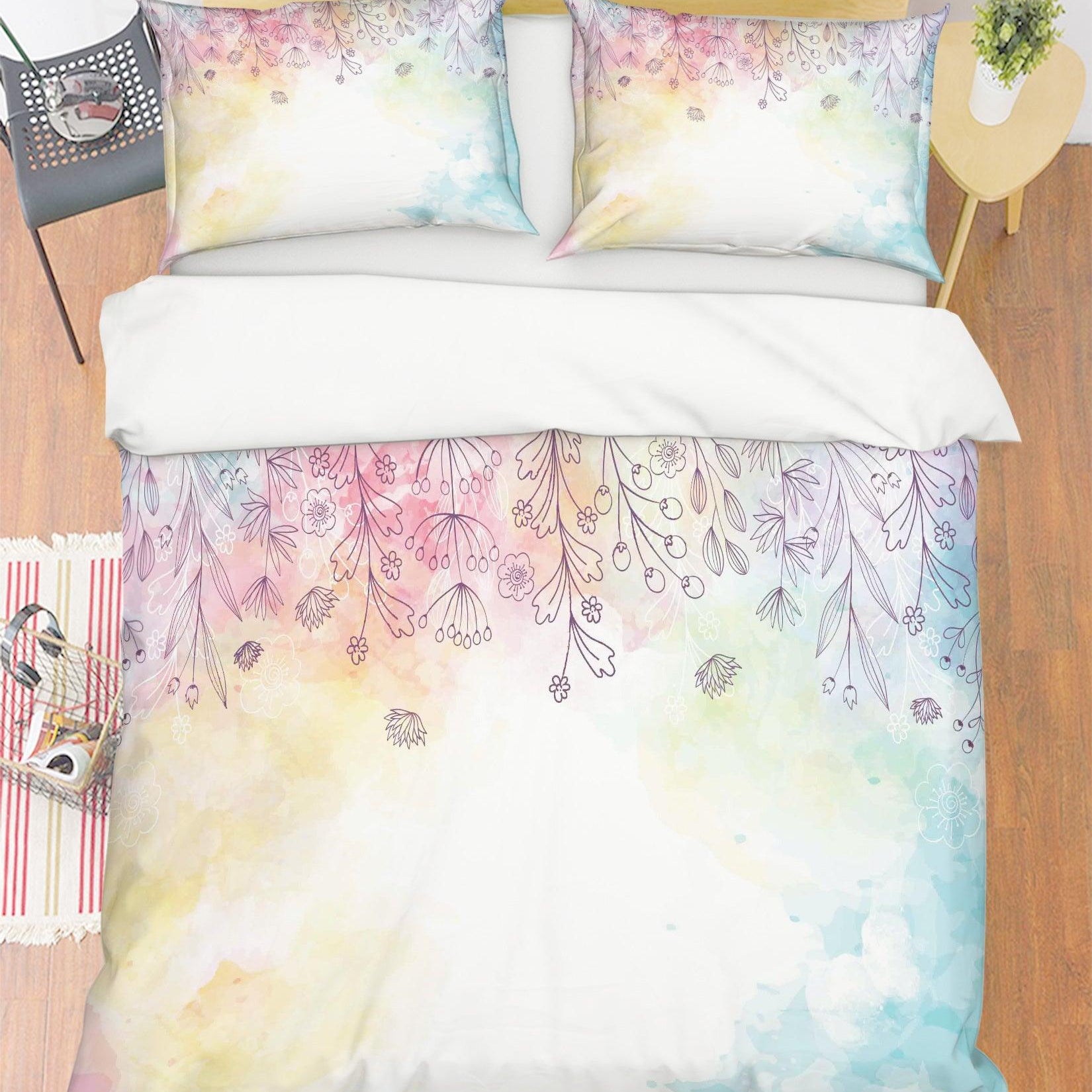 3D Watercolor Leaves Quilt Cover Set Bedding Set Pillowcases 103- Jess Art Decoration