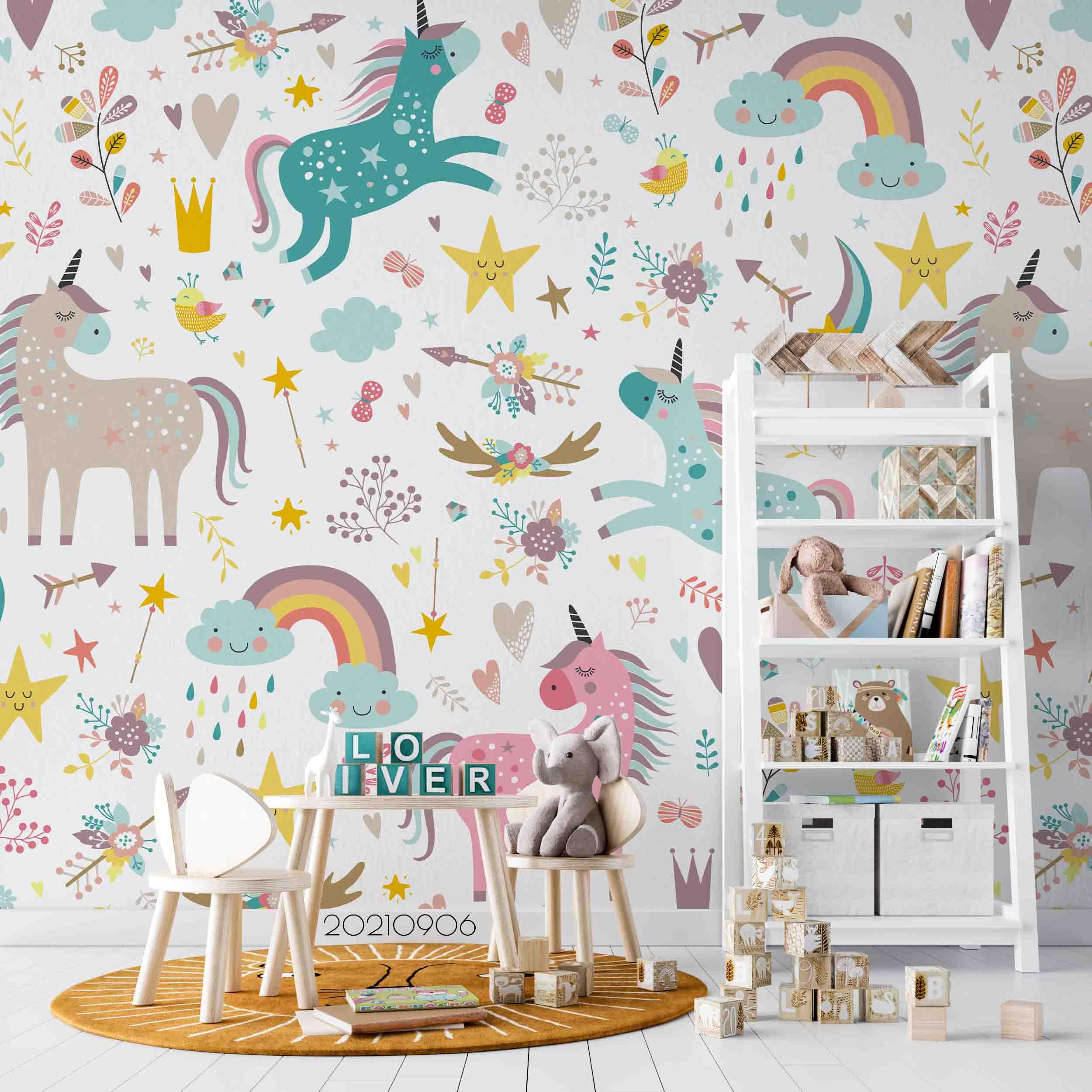 3D Unicorn Rainbow Pattern unicorn rainbow pattern mural wall mural wallpaper for kids room