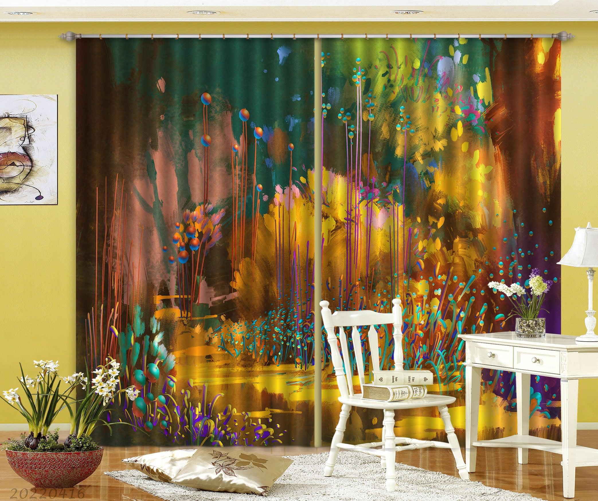 3D Fantasy Forest Colorful Botanical Floral Painting Curtains and Drapes GD 4685- Jess Art Decoration