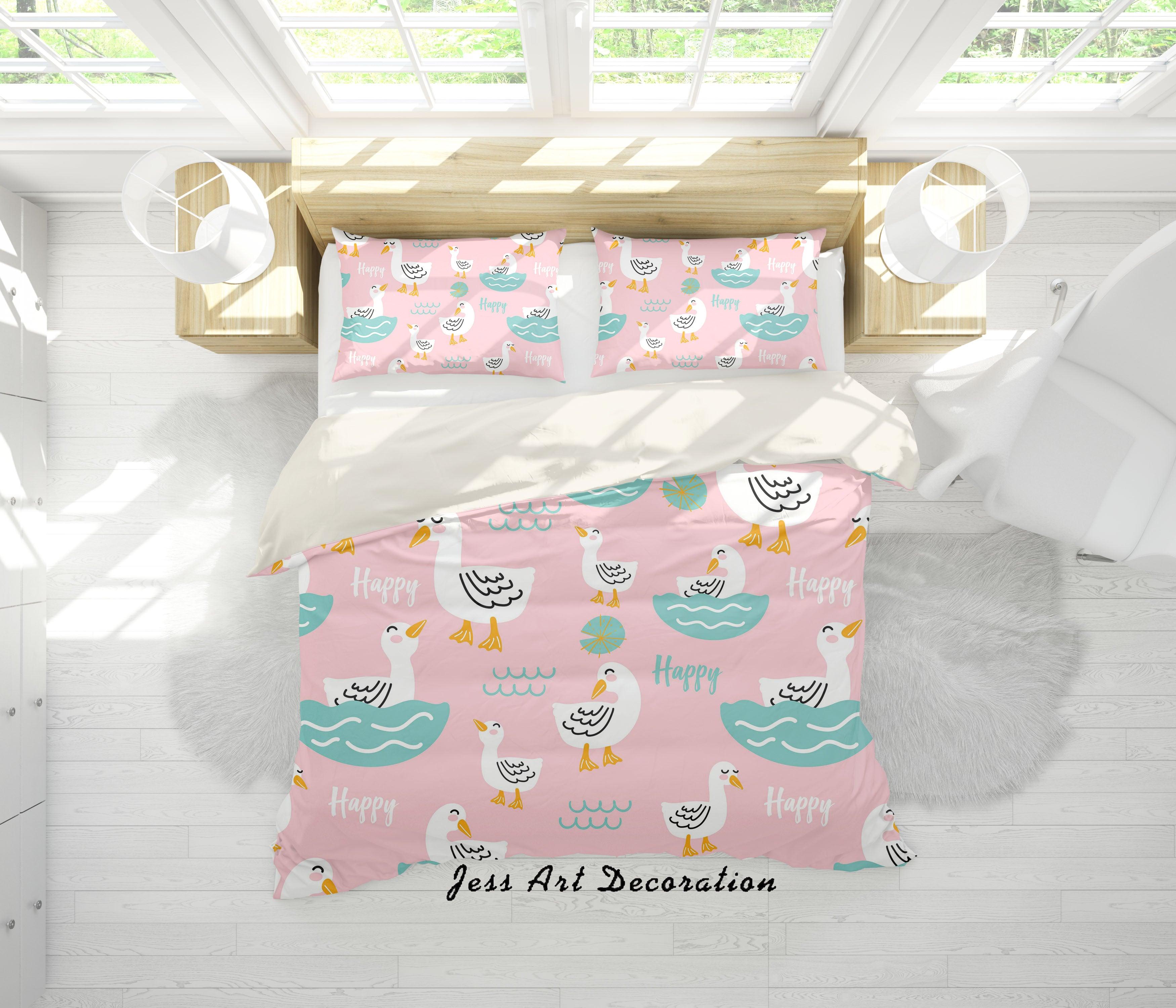 3D White Cartoon Ducks Quilt Cover Set Bedding Set Pillowcases 21- Jess Art Decoration