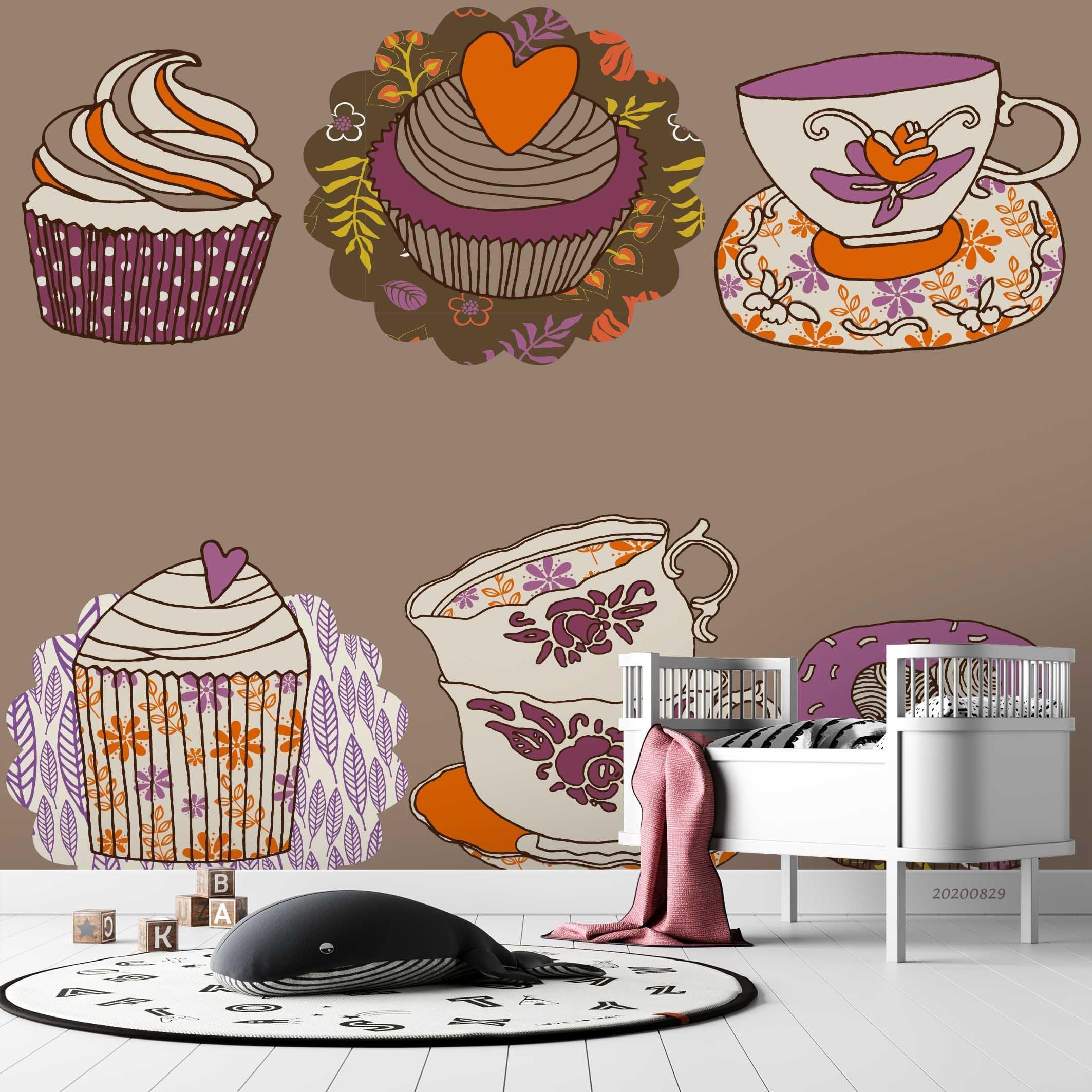 3D Cartoon Colorful Tea Cup Ice Cream Wall Mural Wallpaper LXL 1556- Jess Art Decoration