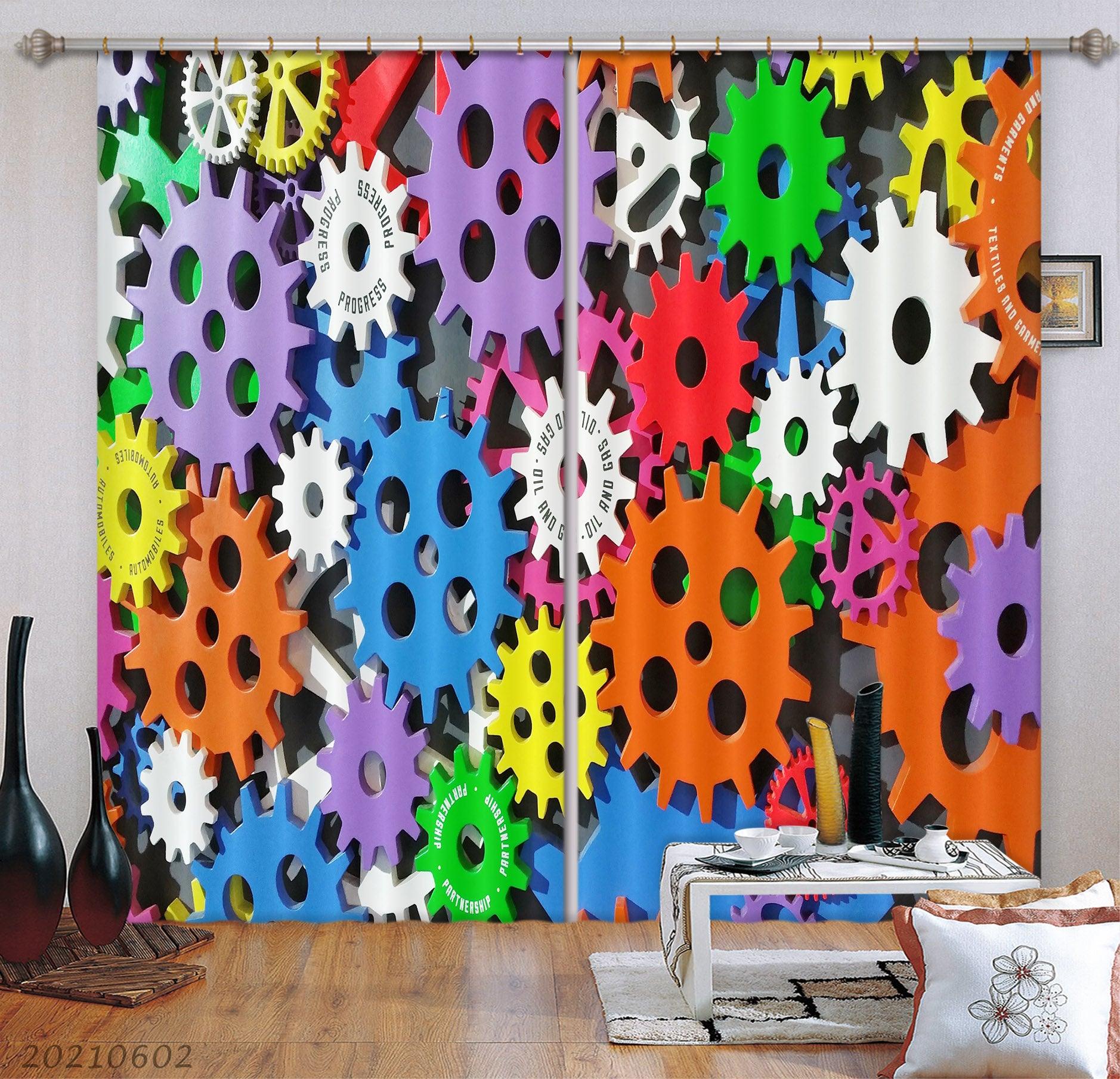 3D Abstract Colorful Gear Curtains and Drapes GD 661- Jess Art Decoration