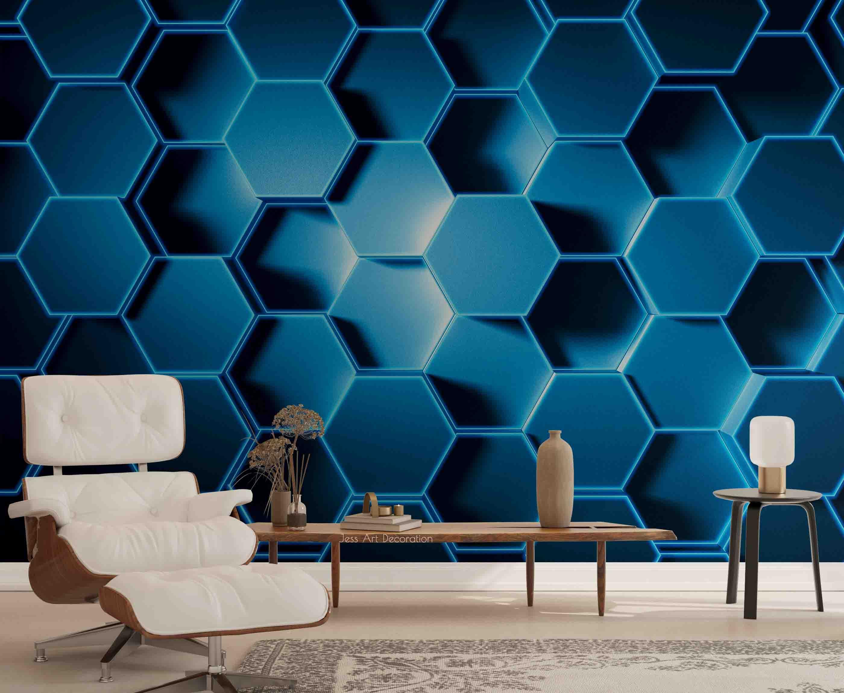 3D Blue Hexagon Wall Mural Wallpaper sww 248- Jess Art Decoration