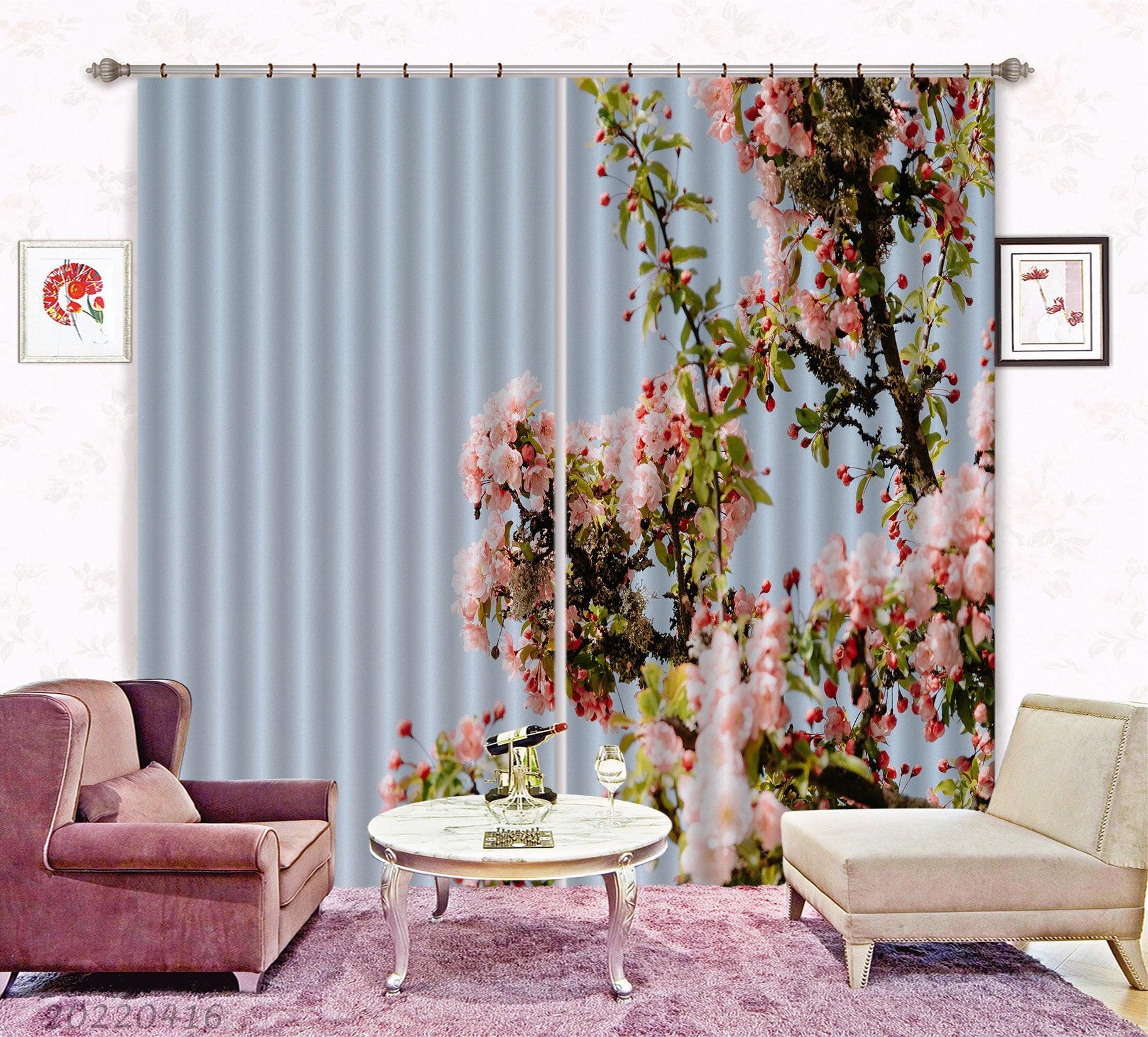 3D Spring Bloom Pink Flower Branch Curtains and Drapes GD 4417- Jess Art Decoration