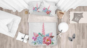 3D Unicorn Flower Quilt Cover Set Bedding Set Pillowcases 80- Jess Art Decoration