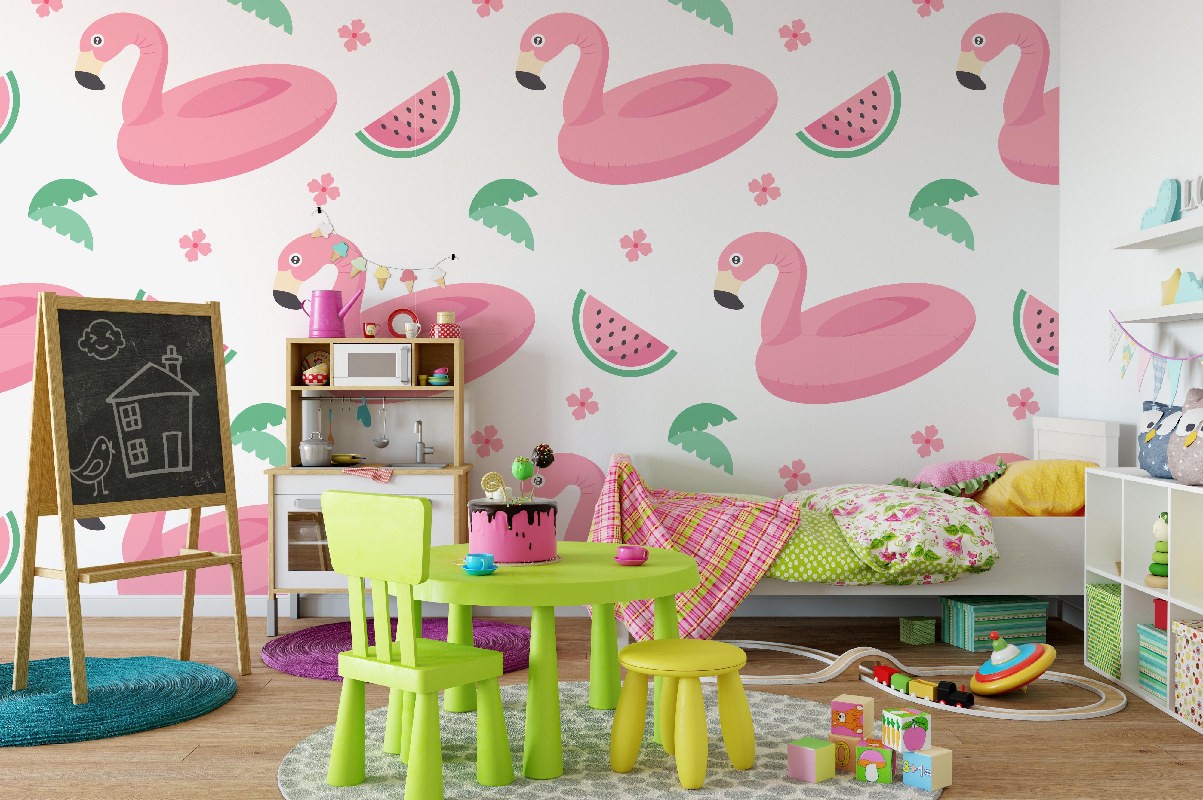 3D Flamingo Watermelon Wall Mural Wallpaper 4- Jess Art Decoration