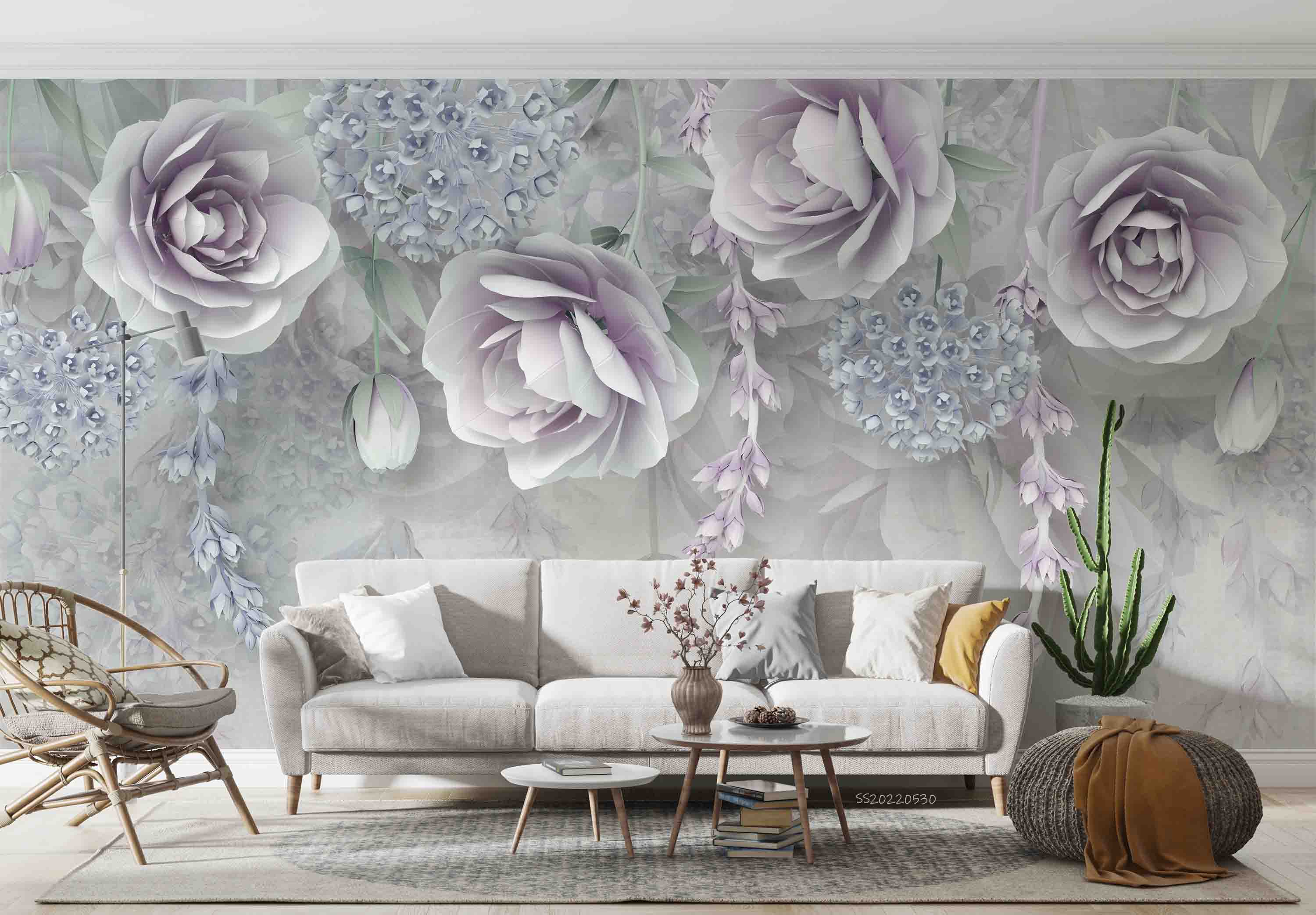 3D Watercolor Floral Purple Wall Mural Wallpaper GD 44- Jess Art Decoration