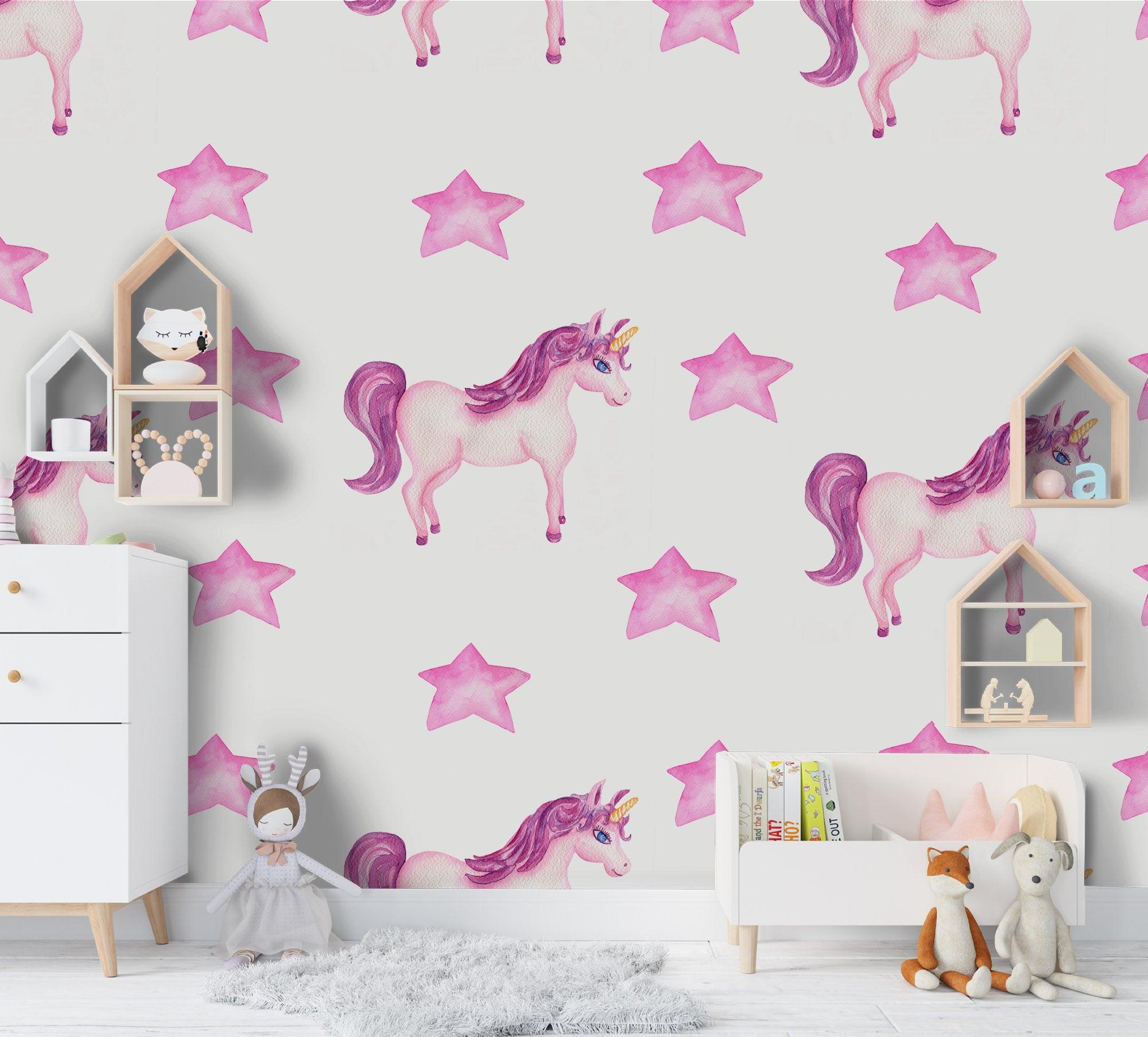 3D Cartoon Purple Star Unicorn Wall Mural Wallpaper 107- Jess Art Decoration