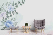 3D Watercolor Blue Floral Leaves Wall Mural Wallpaper LQH 133- Jess Art Decoration