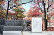 3D Nature Red Maple Trunk Path Wall Mural Wallpaper SWW140- Jess Art Decoration
