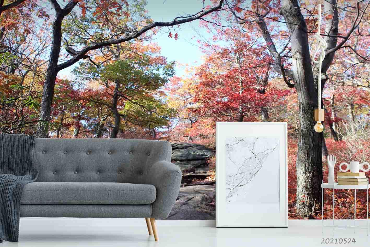 3D Nature Red Maple Trunk Path Wall Mural Wallpaper SWW140- Jess Art Decoration