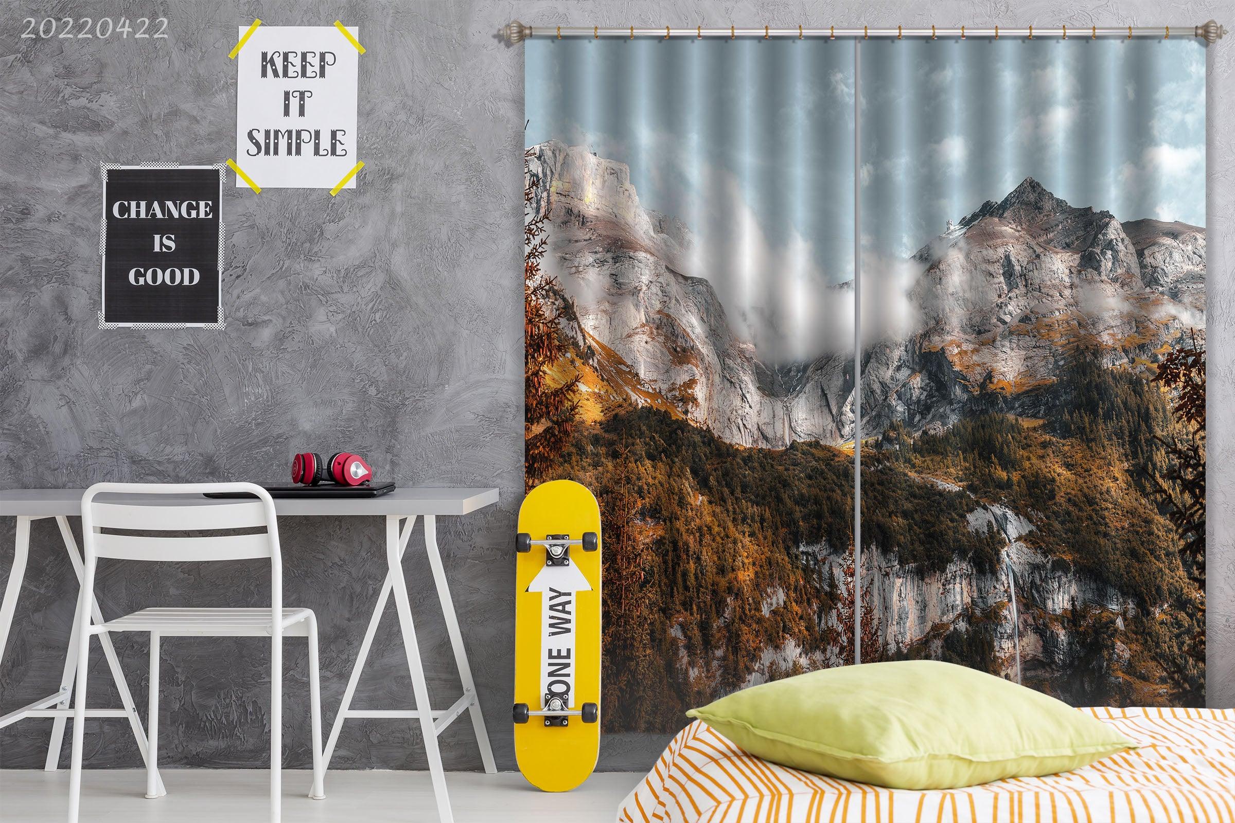 3D Landscape Peak Rock Wilderness Plant Fog Curtains and Drapes GD 4263- Jess Art Decoration