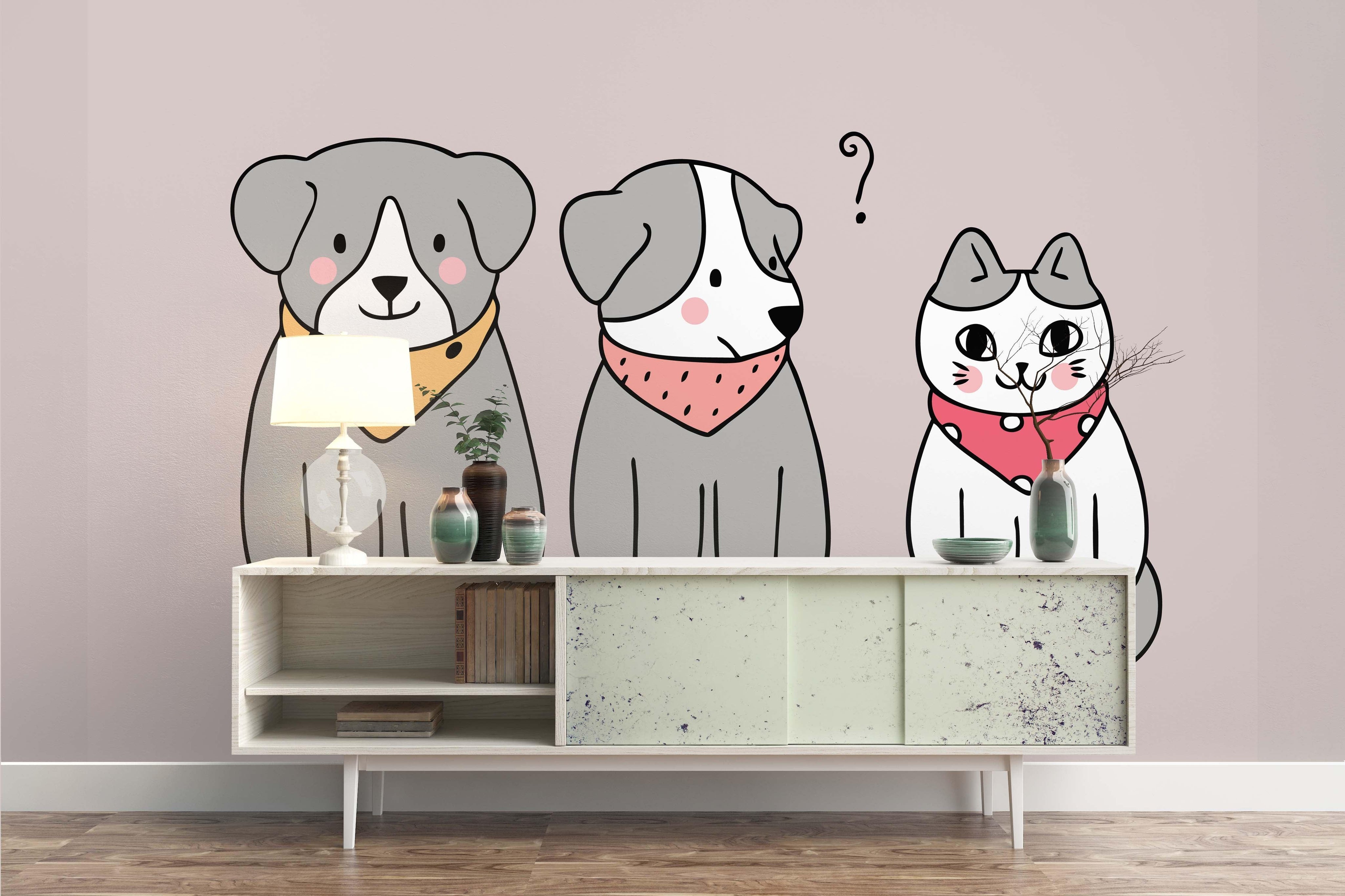3D Cartoon Dogs Cat Wall Mural Wallpaper 10- Jess Art Decoration