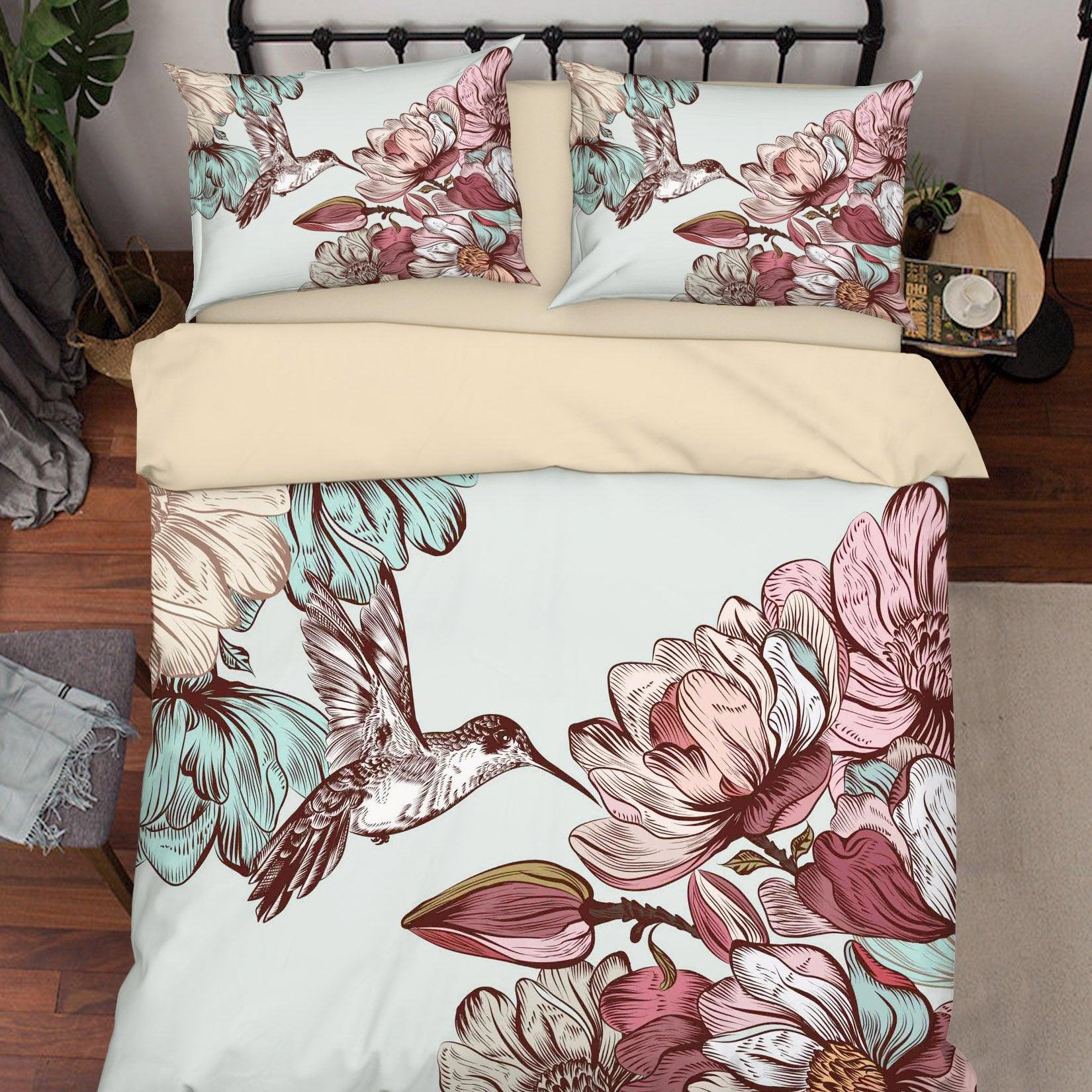 3D Hummingbird Floral Quilt Cover Set Bedding Set Duvet Cover Pillowcases SF9- Jess Art Decoration