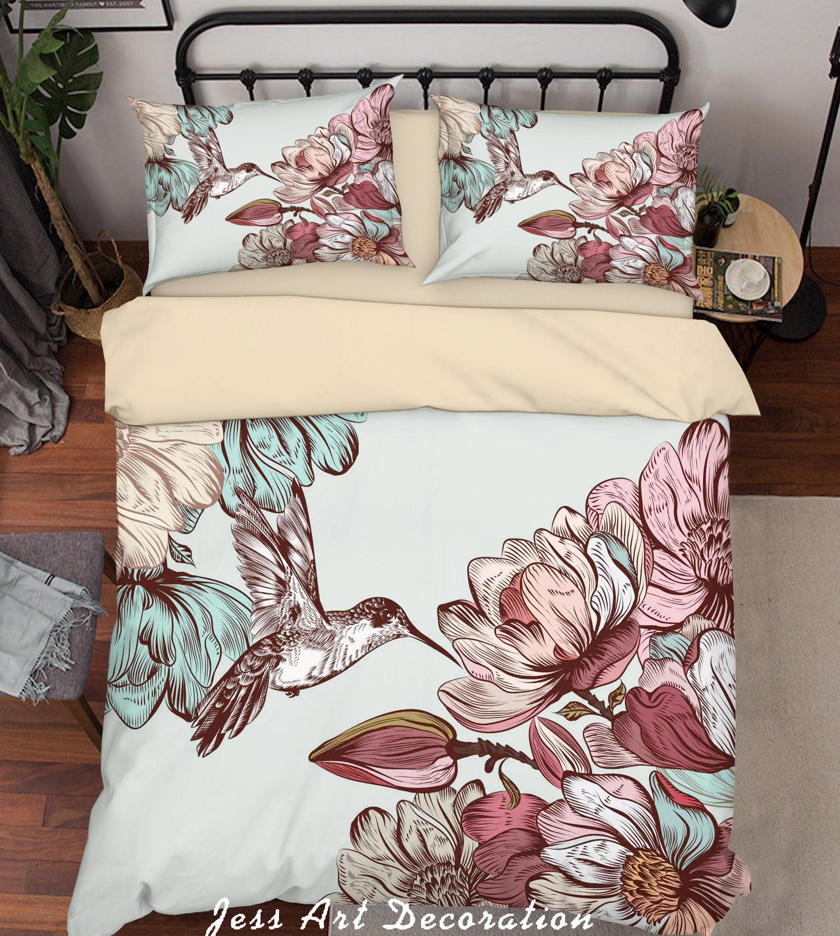 3D Hummingbird Floral Quilt Cover Set Bedding Set Duvet Cover Pillowcases SF9- Jess Art Decoration