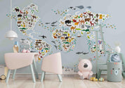 3D Cartoon World Map Animals Wall Mural Wallpaper LQH 92- Jess Art Decoration
