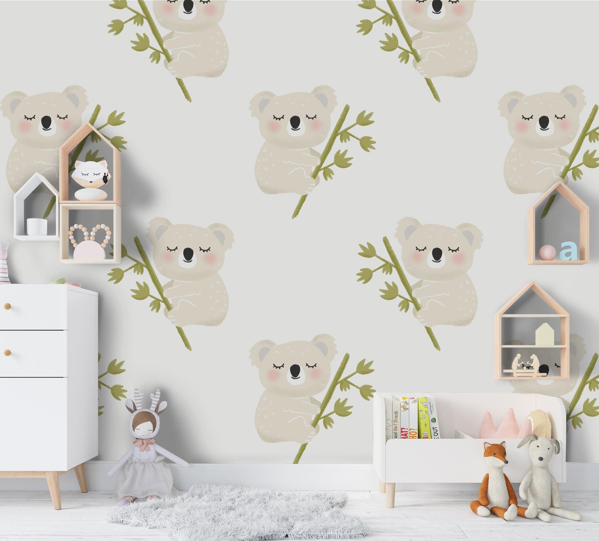 3D Cartoon Koala Bamboo Wall Mural Wallpaper A170 LQH- Jess Art Decoration