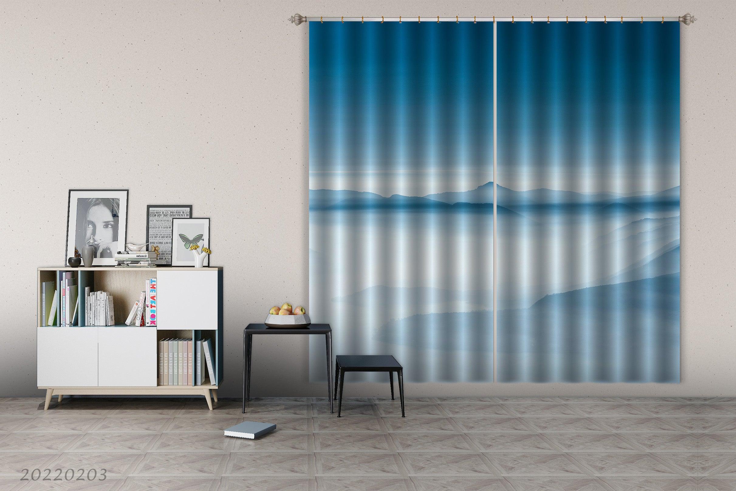 3D Abstract Blue Mountains Misty Curtains and Drapes GD 1257- Jess Art Decoration