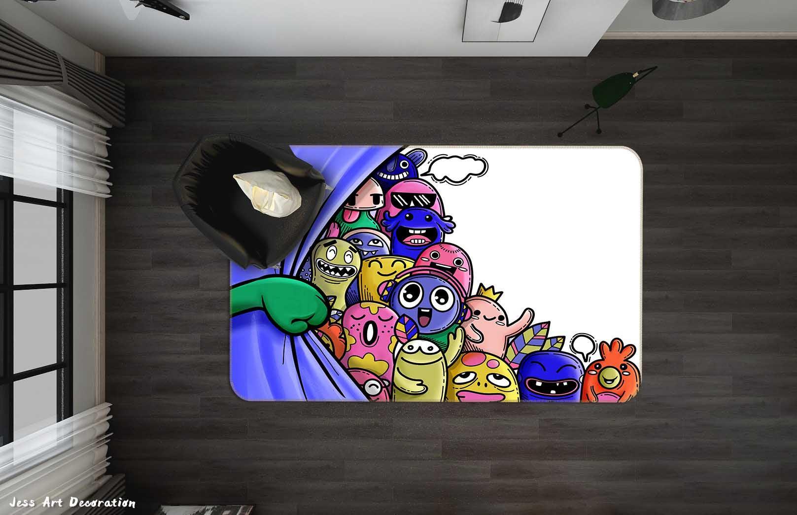 3D Hand Drawing Cartoon Monster Graffiti Non-Slip Rug Mat A595 LQH- Jess Art Decoration