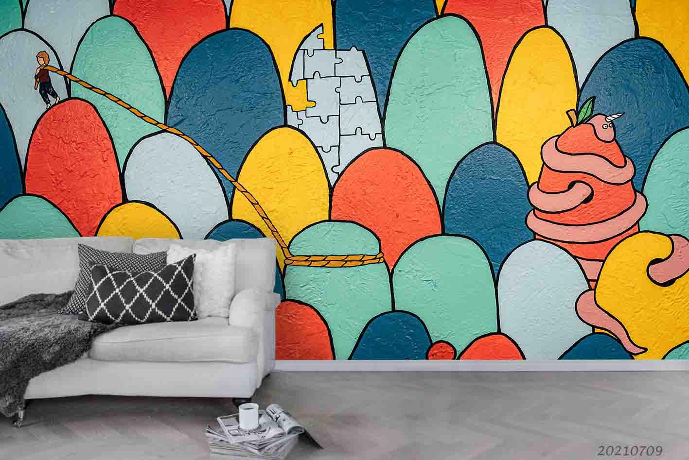 3D Hand-painted Cartoon Girl Mountain Wall Mural Wallpaper SWW3845- Jess Art Decoration