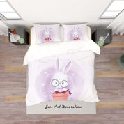 3D White Purple Rabbit Gift Quilt Cover Set Bedding Set Duvet Cover Pillowcases SF47- Jess Art Decoration