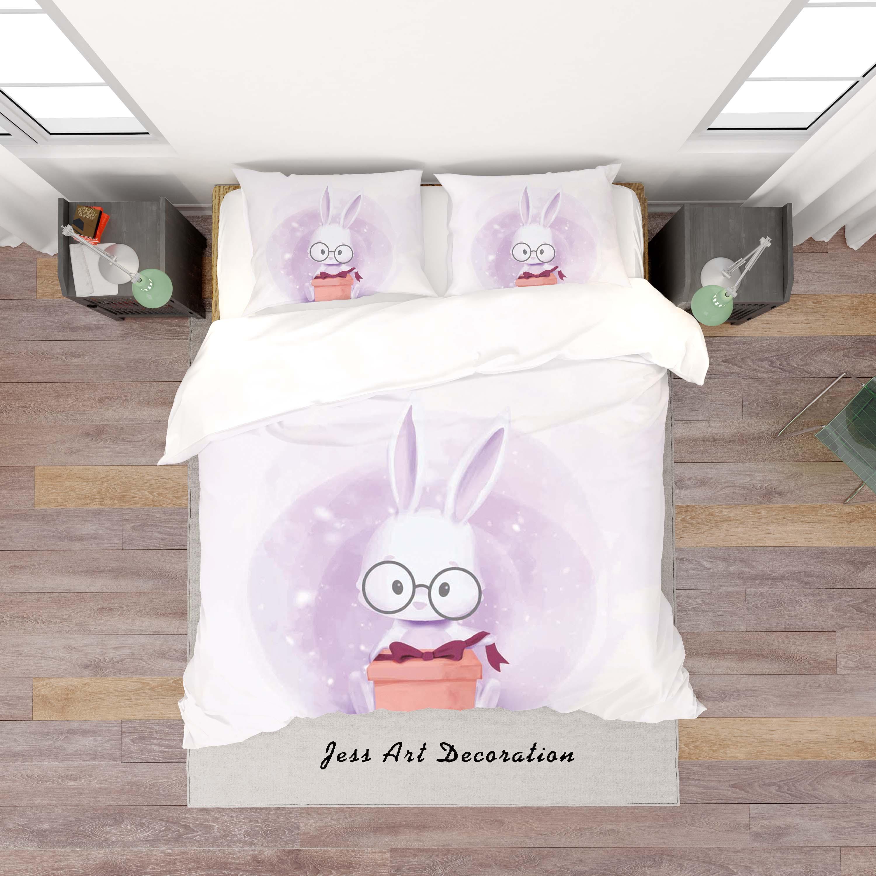 3D White Purple Rabbit Gift Quilt Cover Set Bedding Set Duvet Cover Pillowcases SF47- Jess Art Decoration