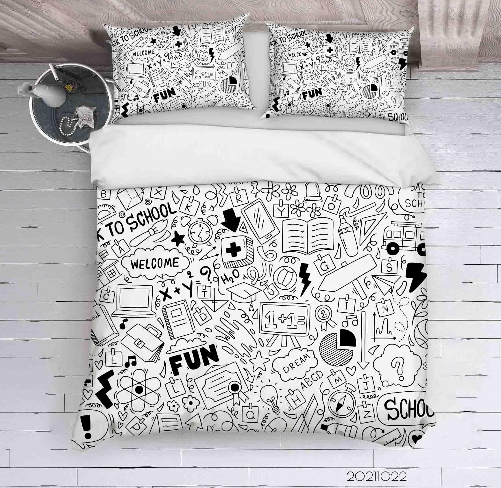 3D Abstract School Supplies Illustration Doodle Quilt Cover Set Bedding Set Duvet Cover Pillowcases 40- Jess Art Decoration