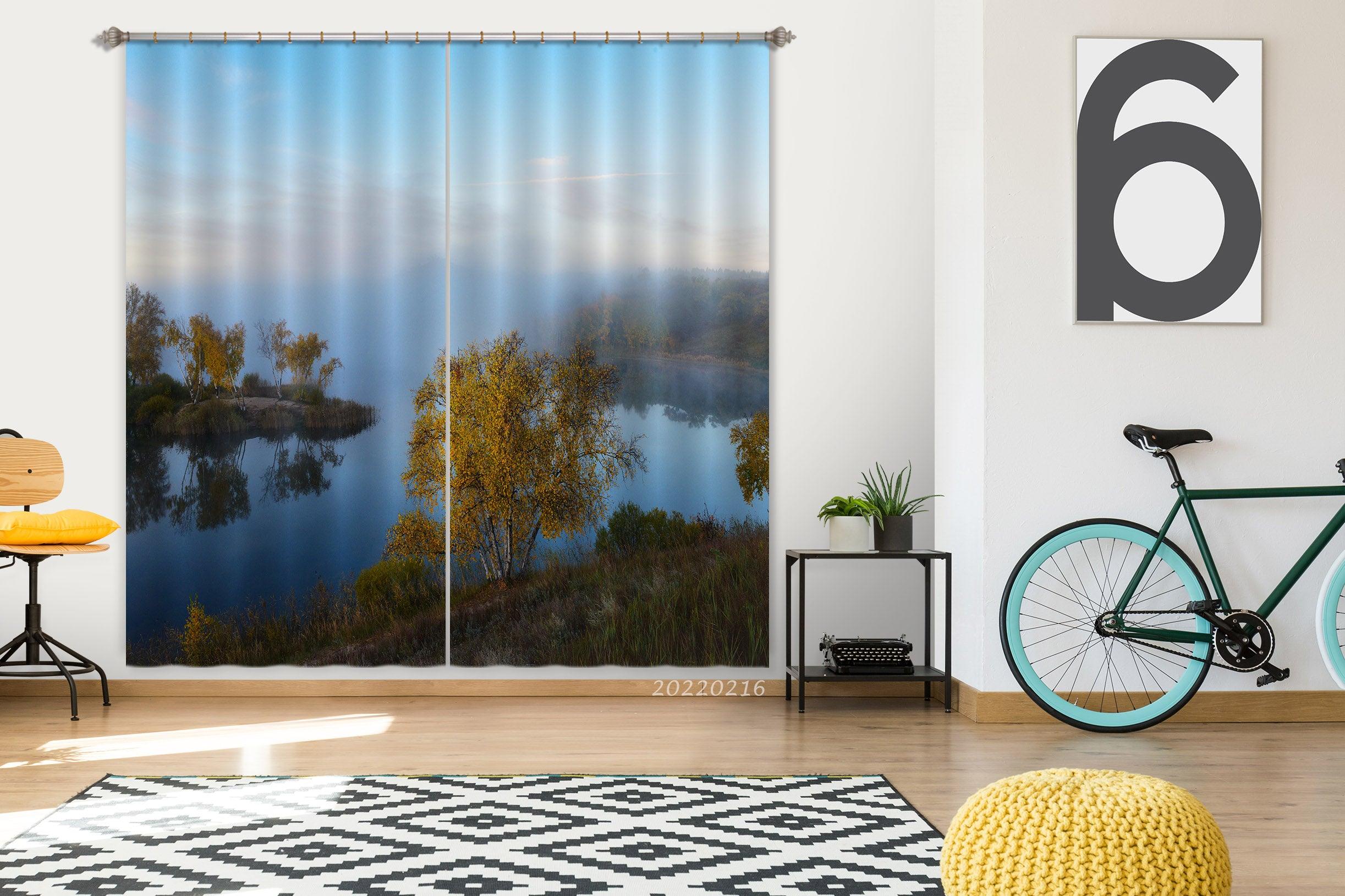 3D Woods Lake Reflection Scenery Curtains and Drapes GD 1961- Jess Art Decoration