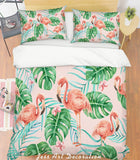 3D Flamingo Green Plant Leaf Pattern Quilt Cover Set Bedding Set Pillowcases  29- Jess Art Decoration
