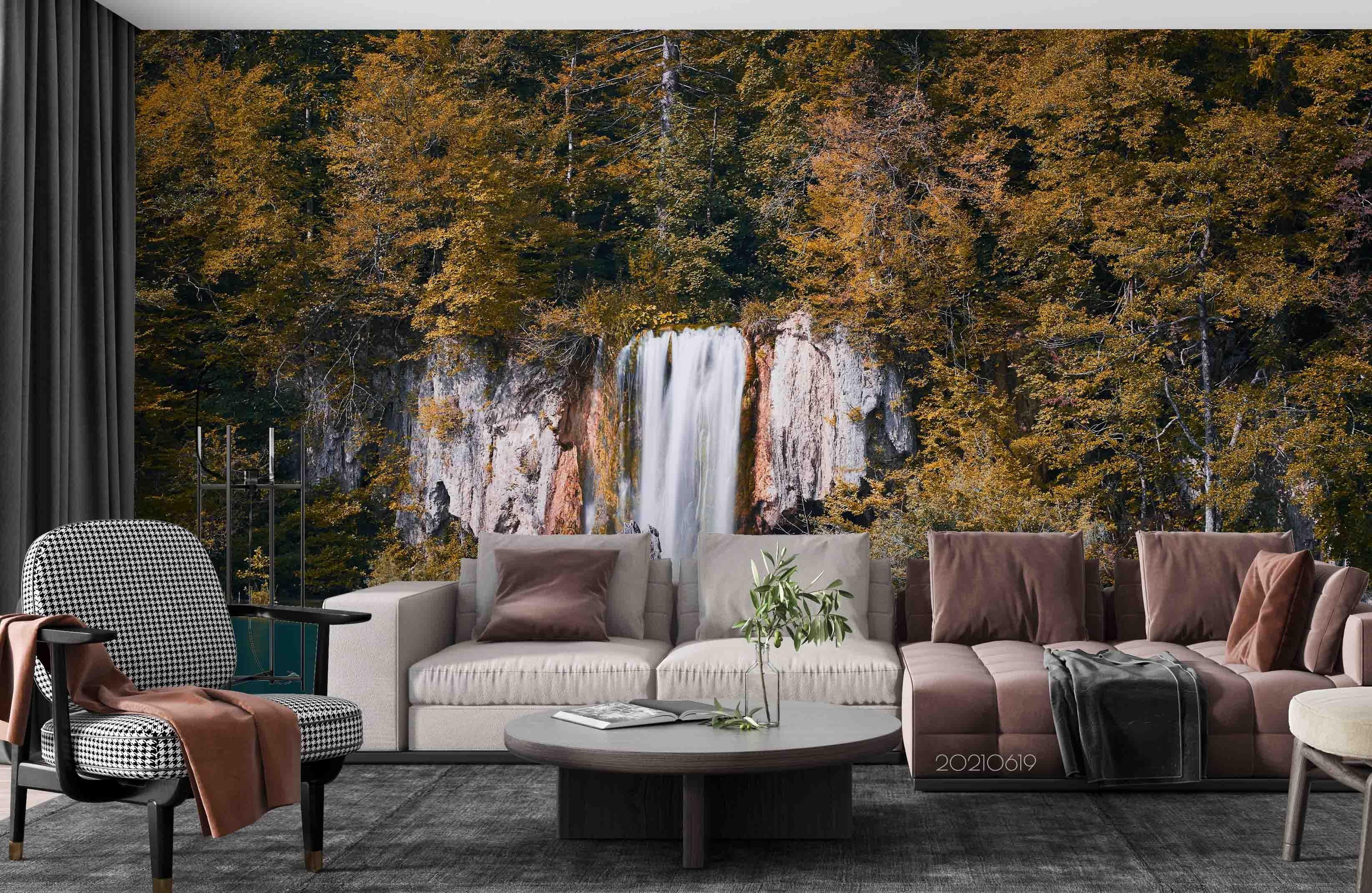 3D Green Forest Waterfall Landscape Wall Mural Wallpaper LQH 188- Jess Art Decoration