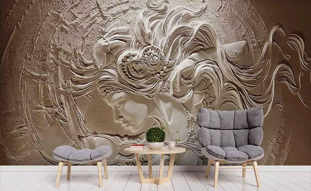 3D Plaster Carving Woman Wall Mural Wallpaper LQH 165- Jess Art Decoration