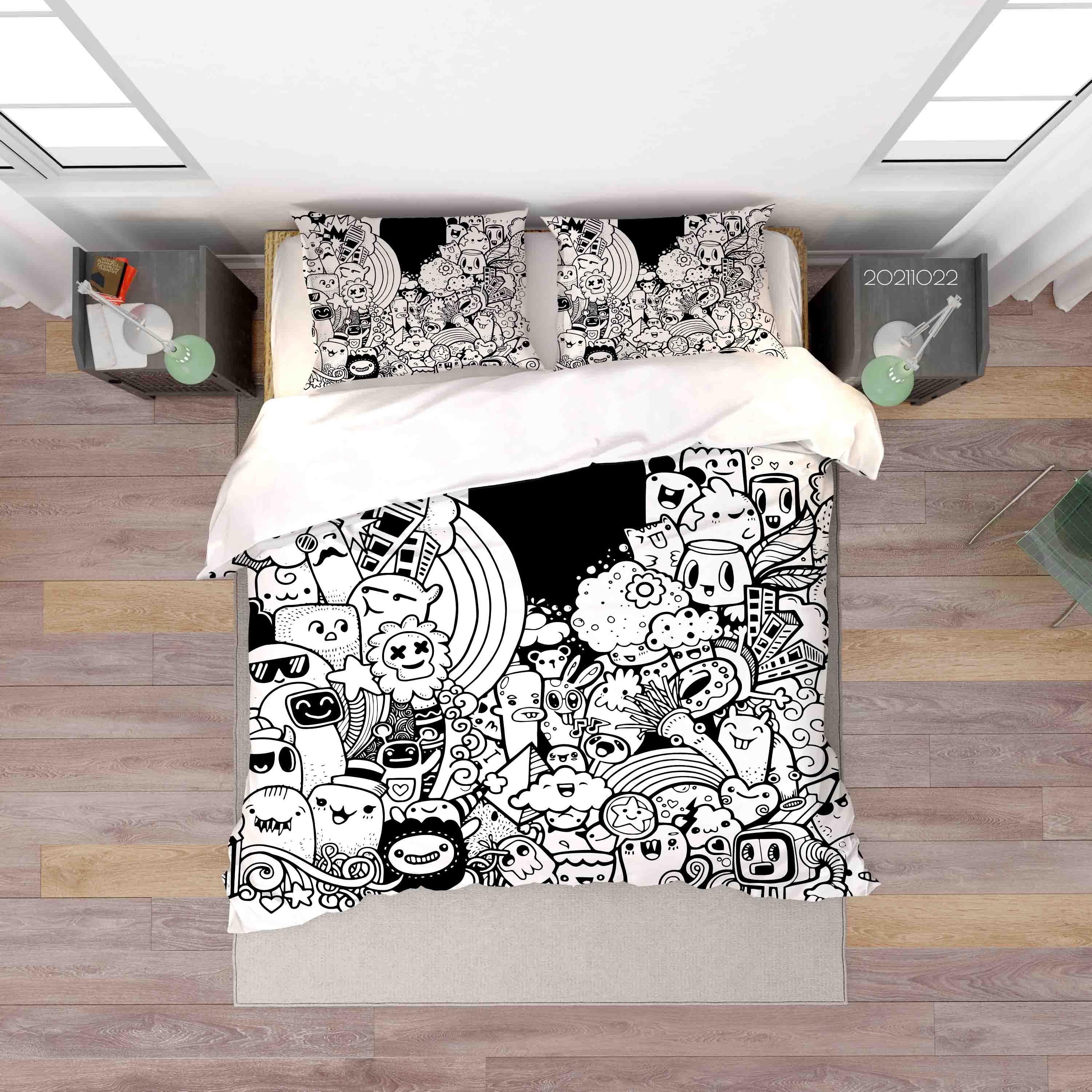 3D Abstract Gray Monster Graffiti Quilt Cover Set Bedding Set Duvet Cover Pillowcases 10- Jess Art Decoration