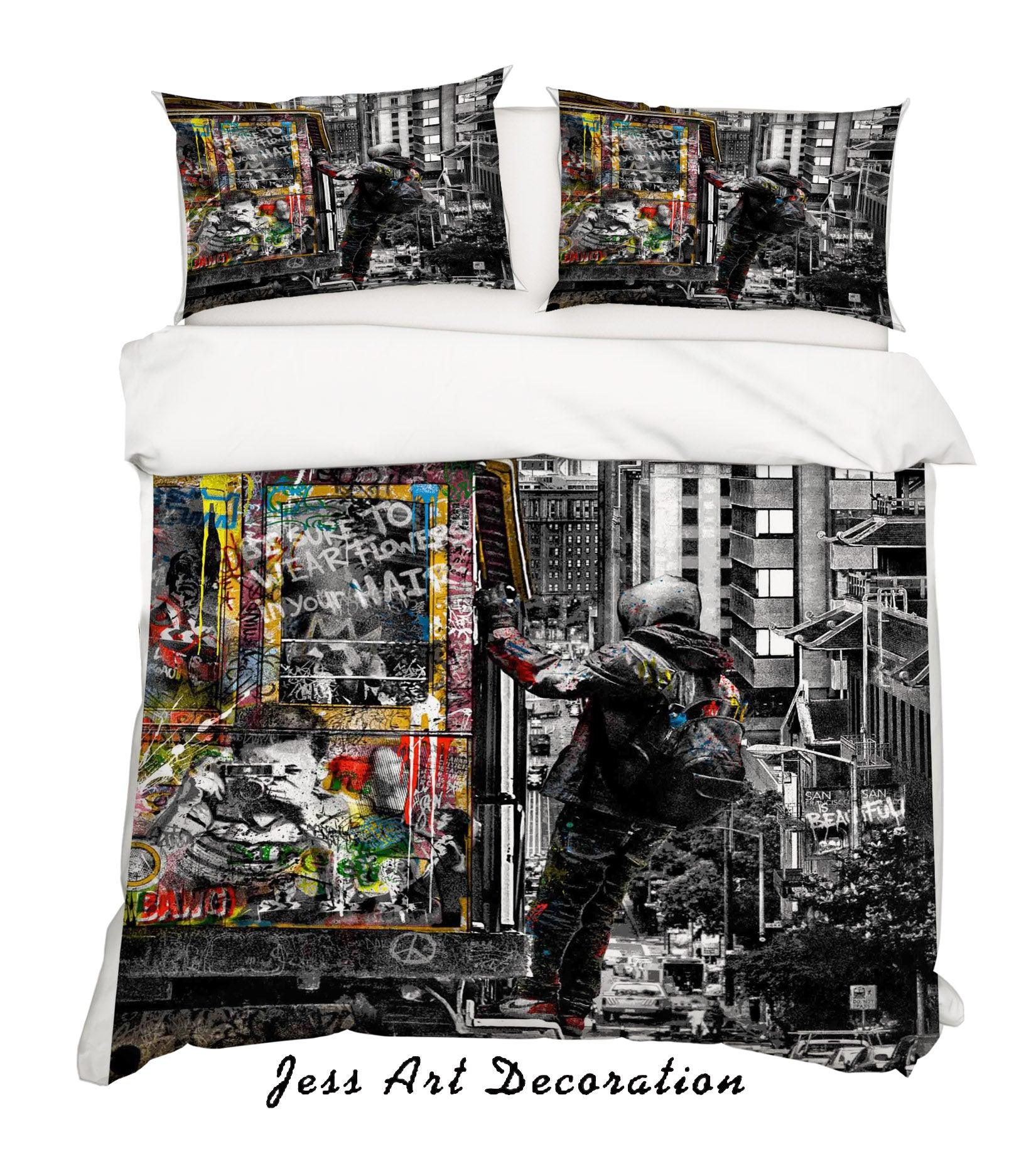 3D Abstract Black White Street View Risky Figure Quilt Cover Set Bedding Set Duvet Cover Pillowcases LXL- Jess Art Decoration