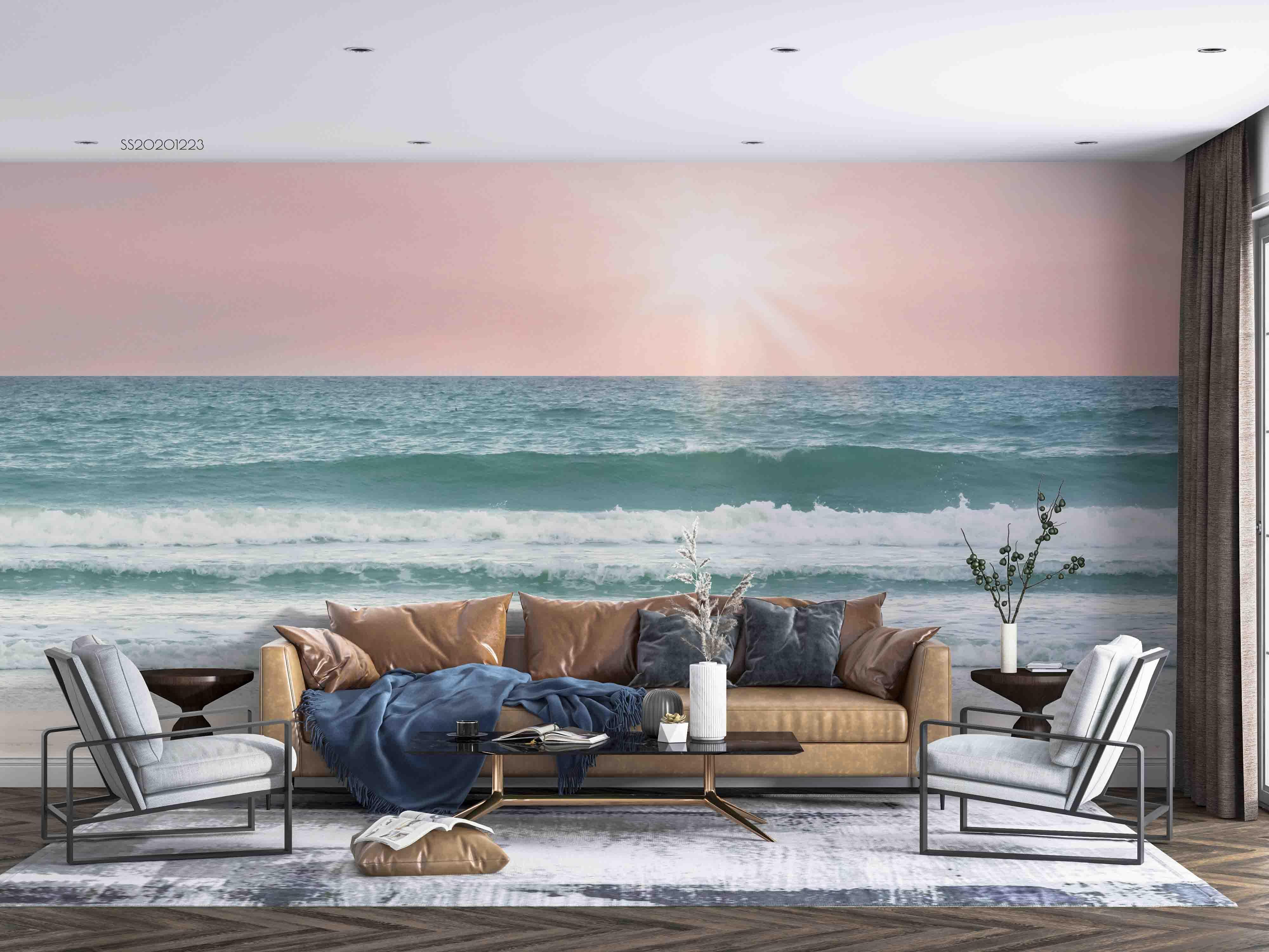 3D Pink Sky Beach Sunshine Wall Mural Wallpaper LQH 65- Jess Art Decoration