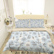 3D Blue Lighthouse Anchor Rudder Shell Fish Bell Compass Quilt Cover Set Bedding Set Duvet Cover Pillowcases SF31- Jess Art Decoration