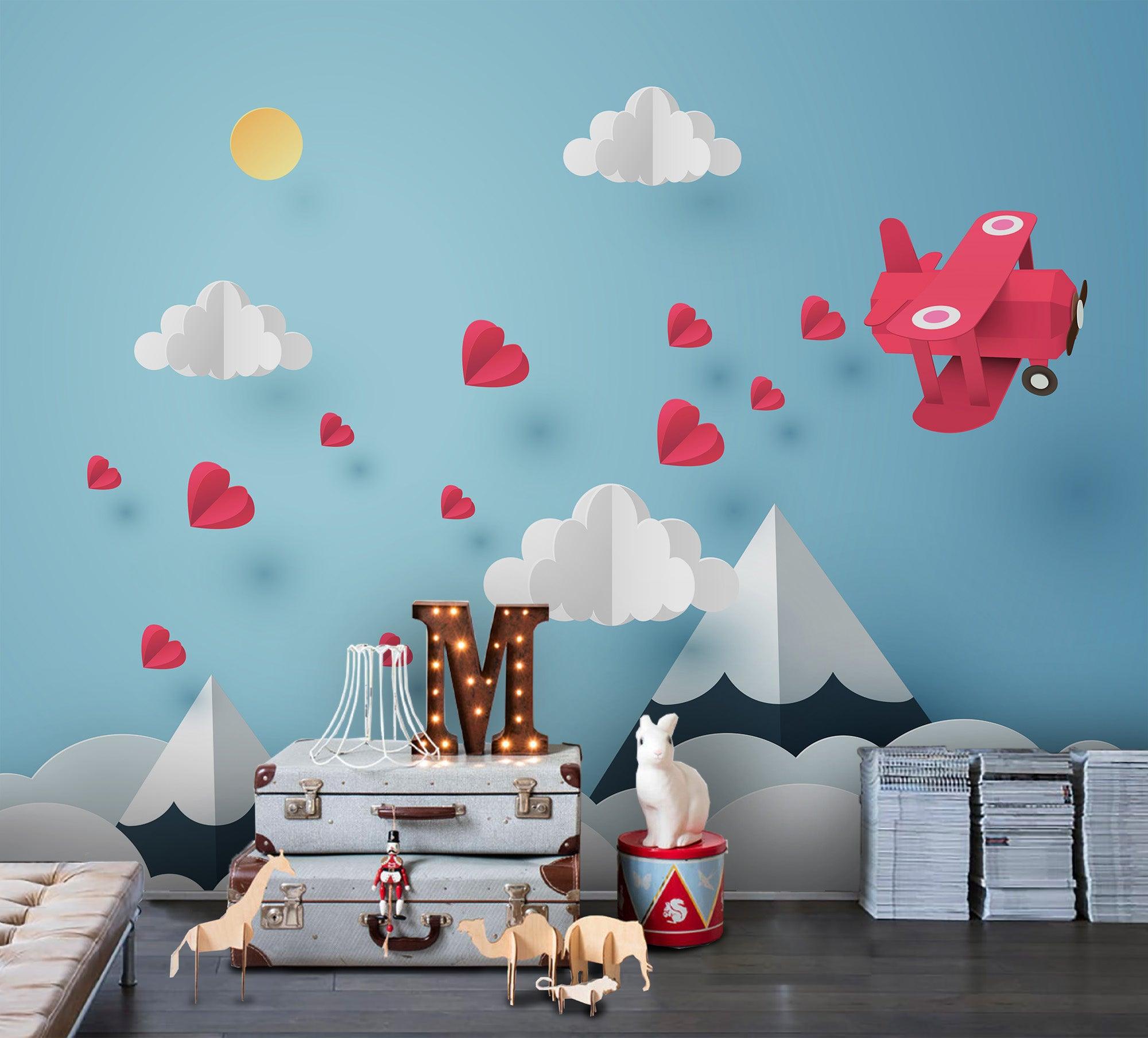 3D Cartoon Red Helicopter Wall Mural Wallpaper 74- Jess Art Decoration
