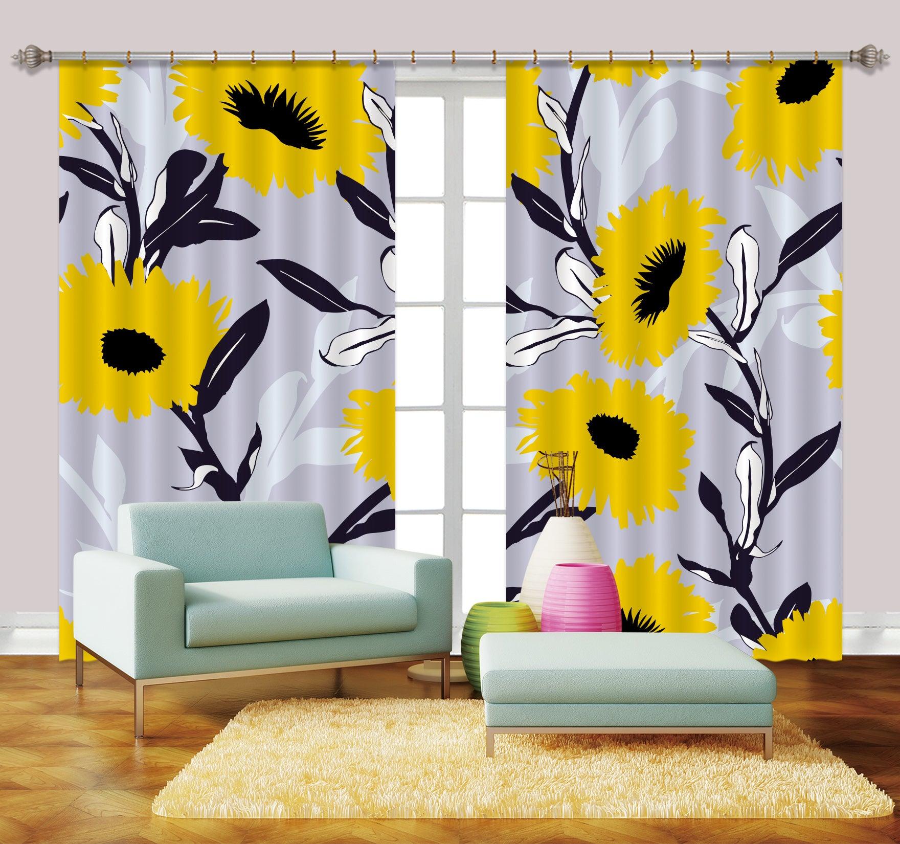 3D Yellow Floral Pattern Curtains and Drapes LQH A647- Jess Art Decoration