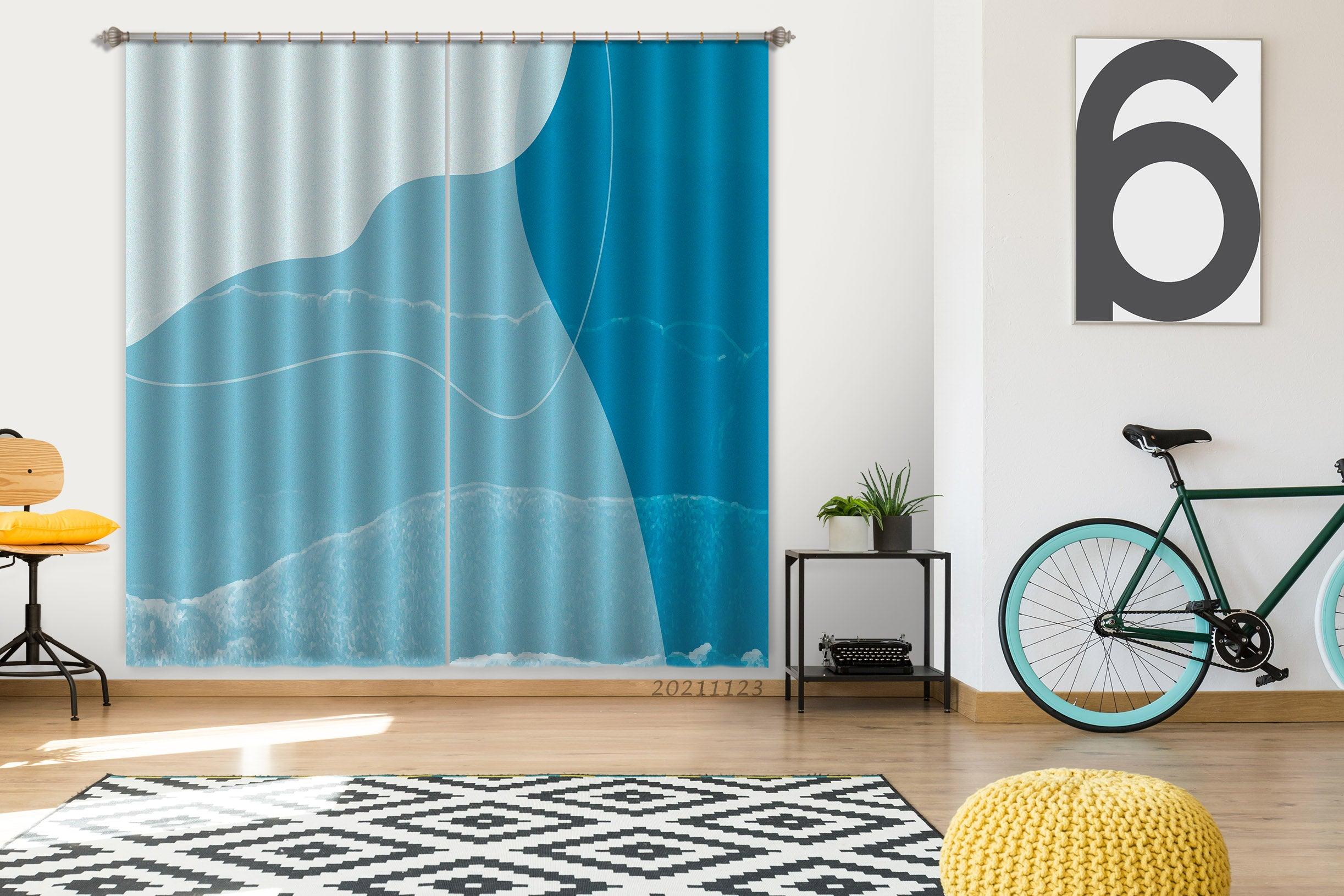 3D Abstract Blue Geometric Curtains and Drapes LQH 31- Jess Art Decoration