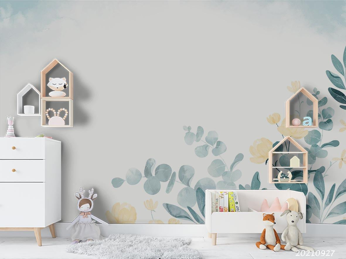 3D Watercolor Green Leaf Wall Mural Wallpaper LQH 28- Jess Art Decoration