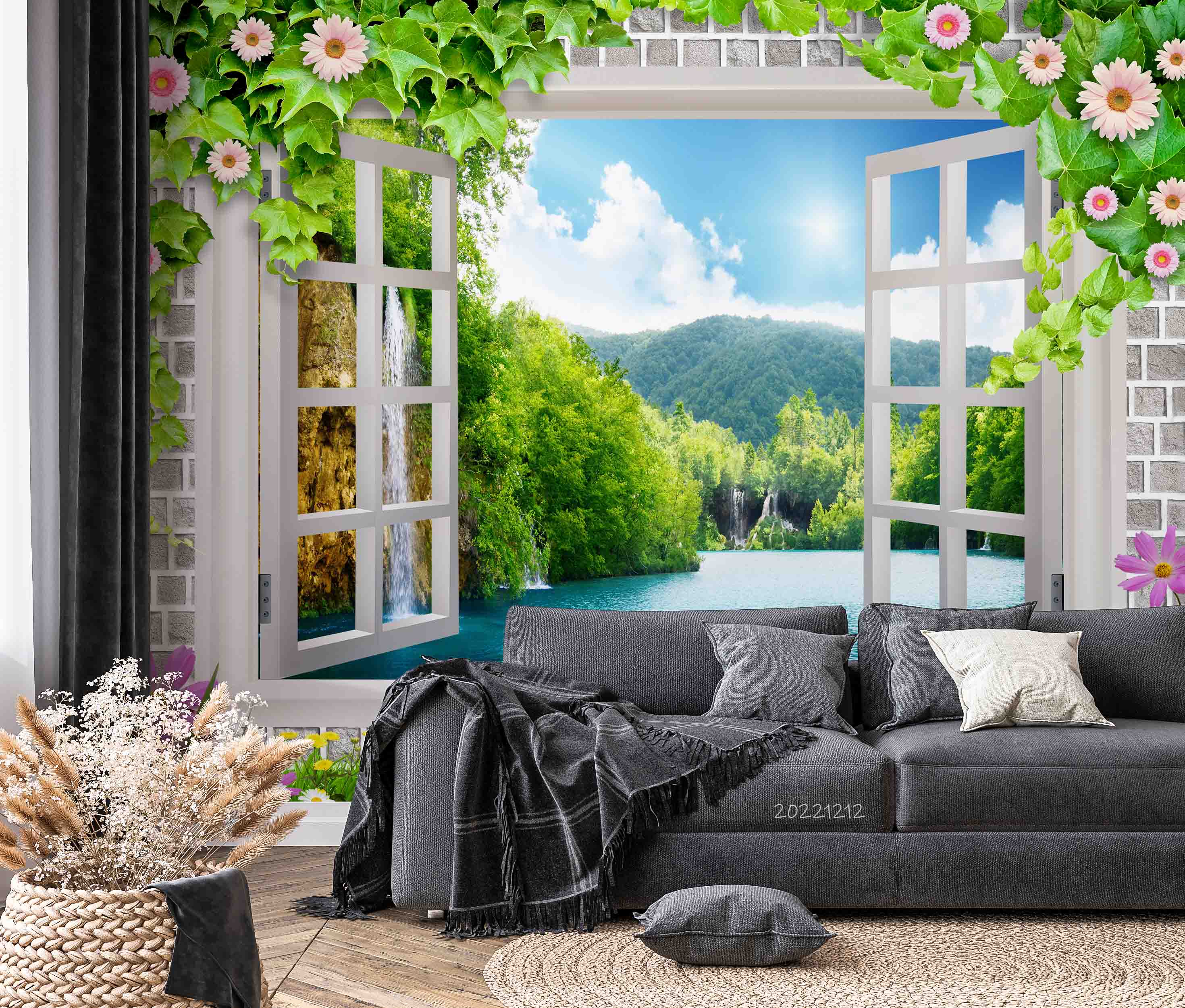 3D Window Landscape Lake Mountain Forest Wall Mural Wallpaper GD 1781- Jess Art Decoration