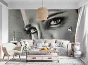 Graffiti Brick Wall Female Face Wallpaper portrait street art wall mural for bedroom or creative studio