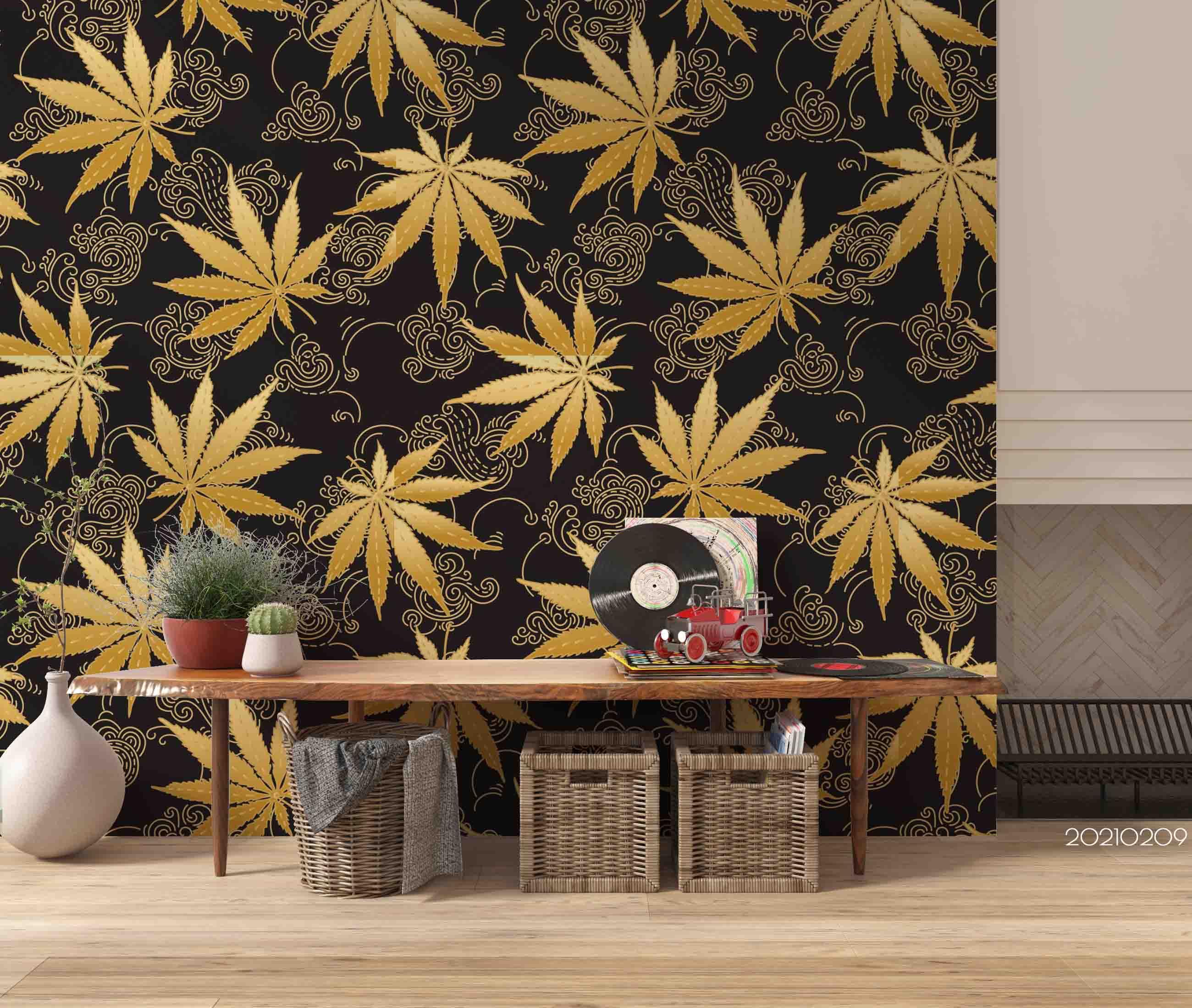 3D Hand Drawn Golden Maple Leaf Wall Mural Wallpaper LQH 53- Jess Art Decoration