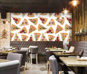 3D Pizza Slice Pattern White Cartoon Wall Mural Wallpaper SWW97- Jess Art Decoration