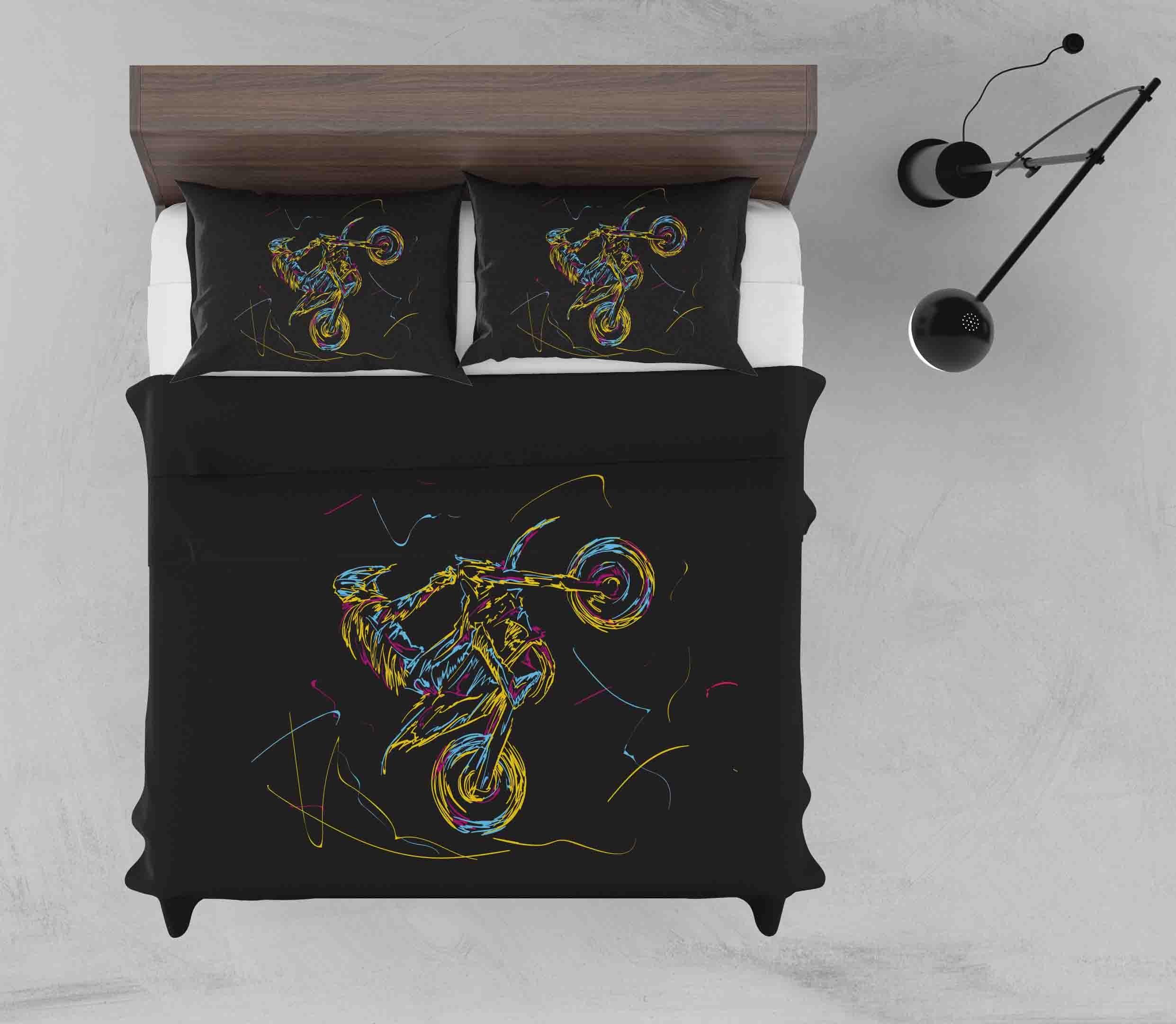3D Abstract Colorful Motorcycle Quilt Cover Set Bedding Set Pillowcases LQH A003- Jess Art Decoration