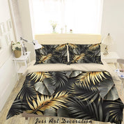 3D Black Golden Leaves Quilt Cover Set Bedding Set Duvet Cover Pillowcases SF84- Jess Art Decoration