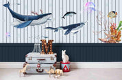 3D blue whale jellyfish wall mural wallpaper 25- Jess Art Decoration