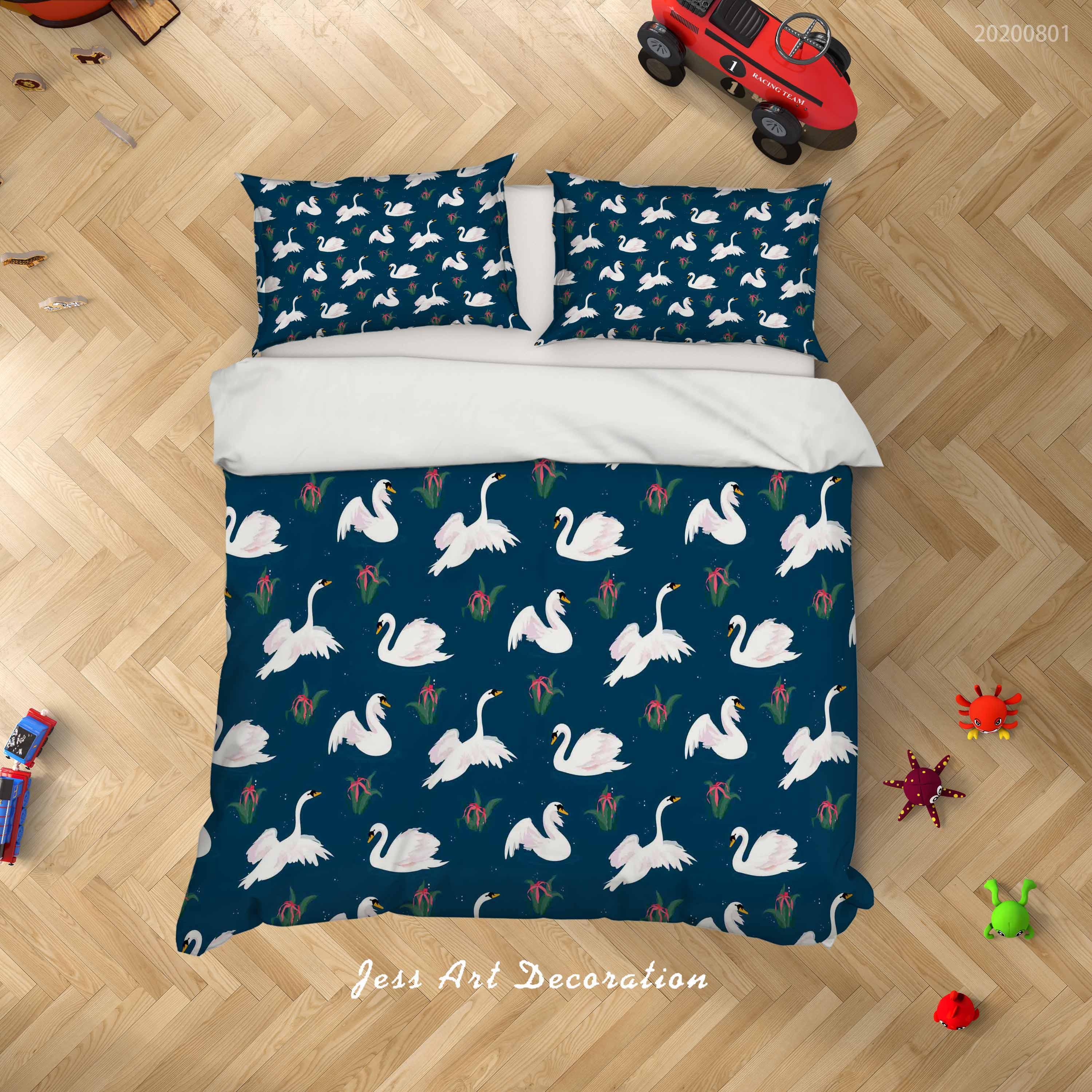 3D Blue Floral Swan Quilt Cover Set Bedding Set Duvet Cover Pillowcases LXL 222- Jess Art Decoration