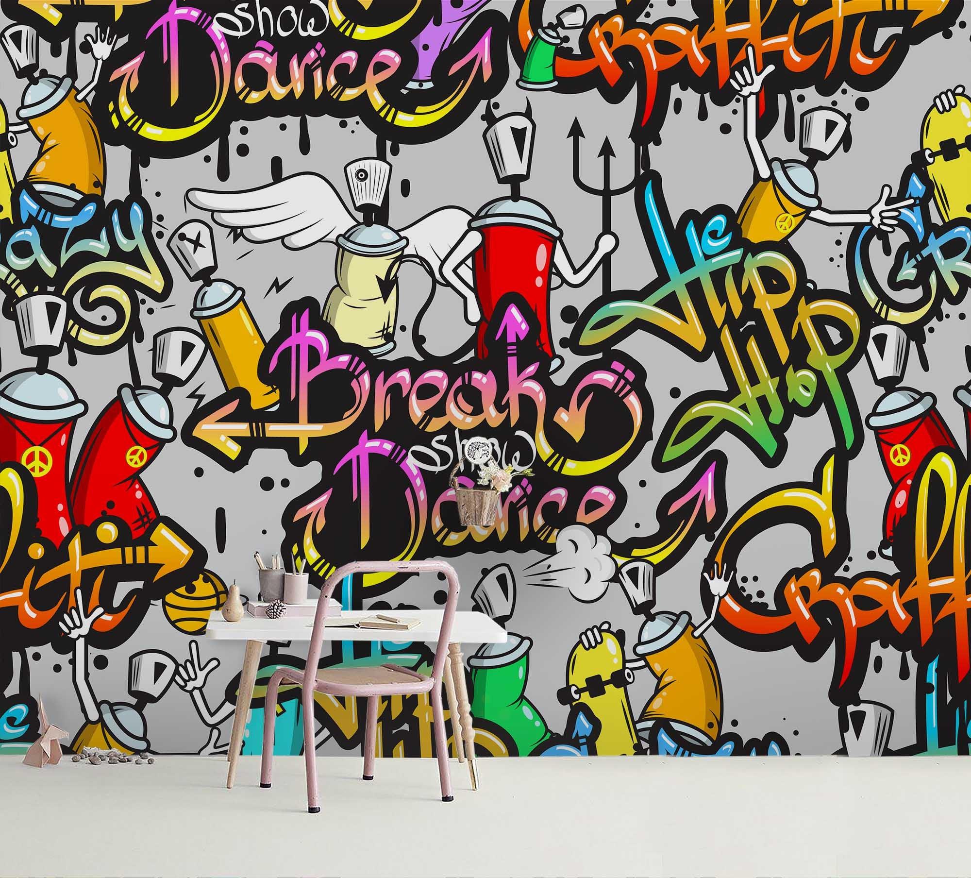 3D Spray Can Graffiti Break Dance Wall Mural Wallpaper SF08- Jess Art Decoration